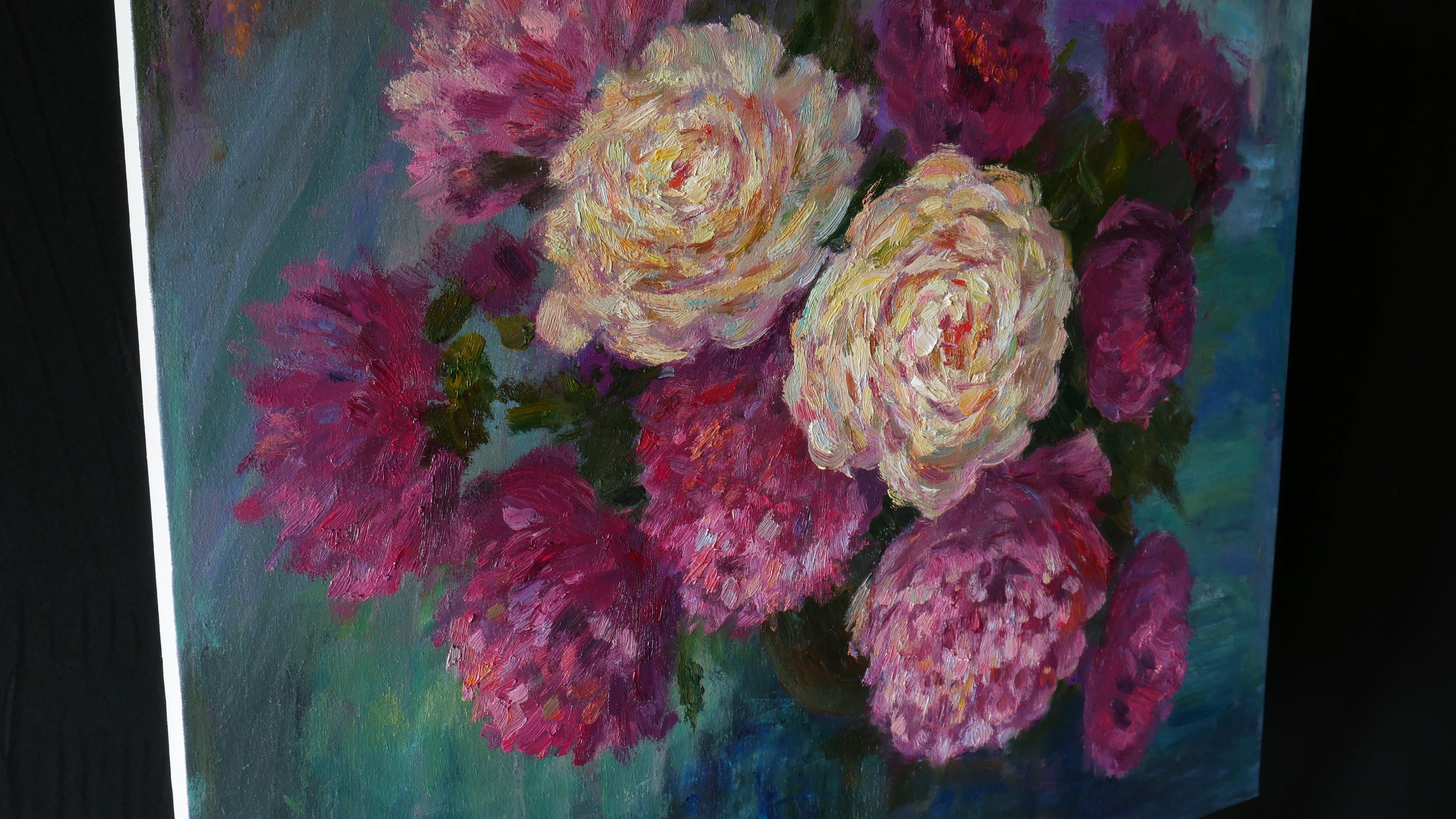 Lush Bouquet Of Peonies - peonies oil painting For Sale 1