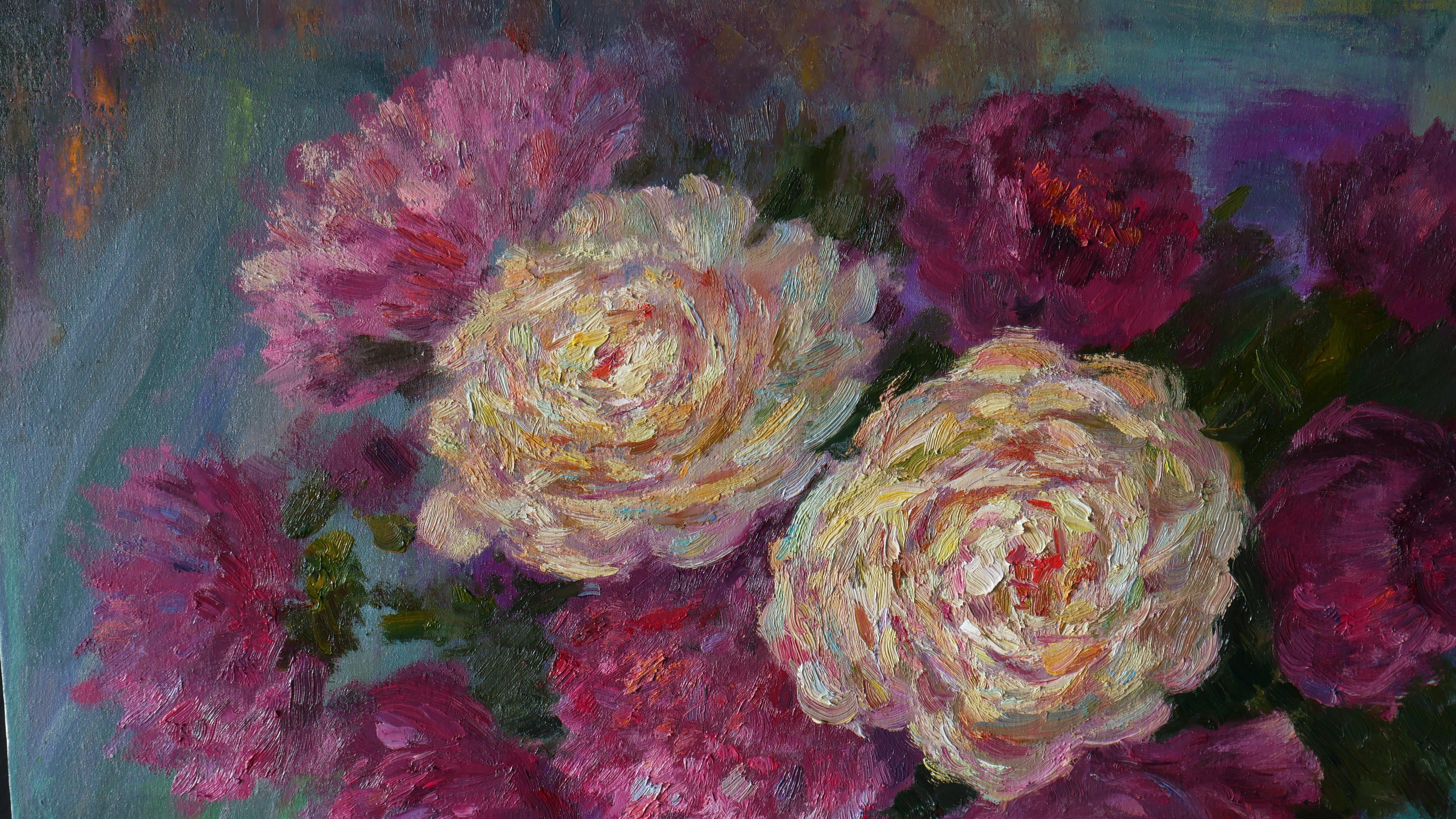 Lush Bouquet Of Peonies - peonies oil painting For Sale 2