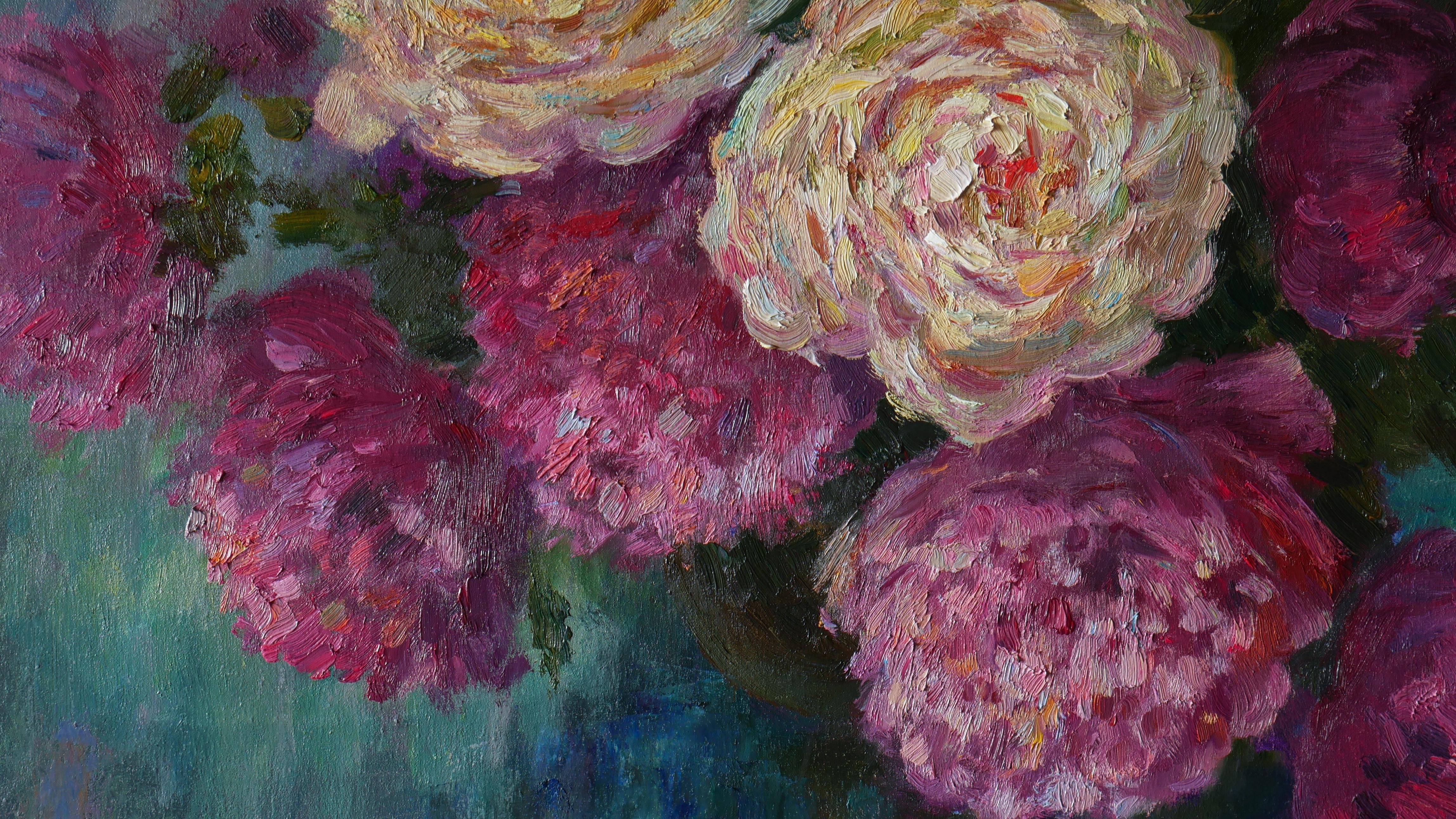 Lush Bouquet Of Peonies - peonies oil painting For Sale 3