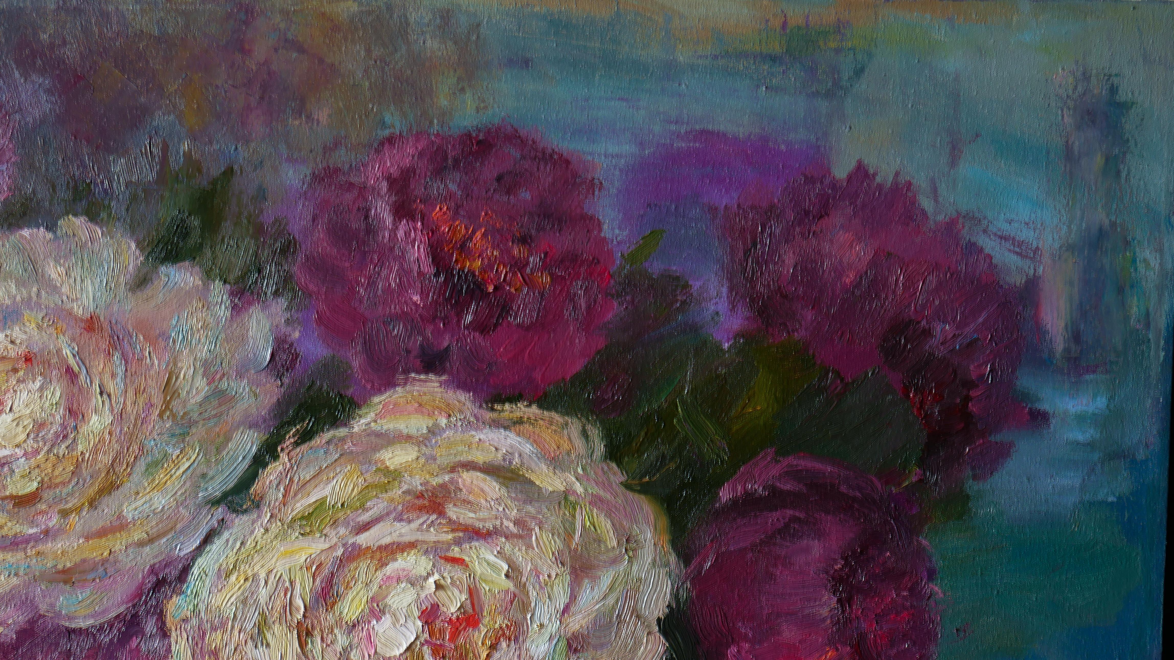Lush Bouquet Of Peonies - peonies oil painting For Sale 5