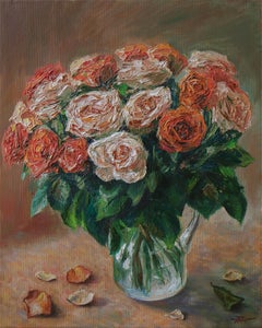 Lush Bouquet Of Roses - impasto still life painting