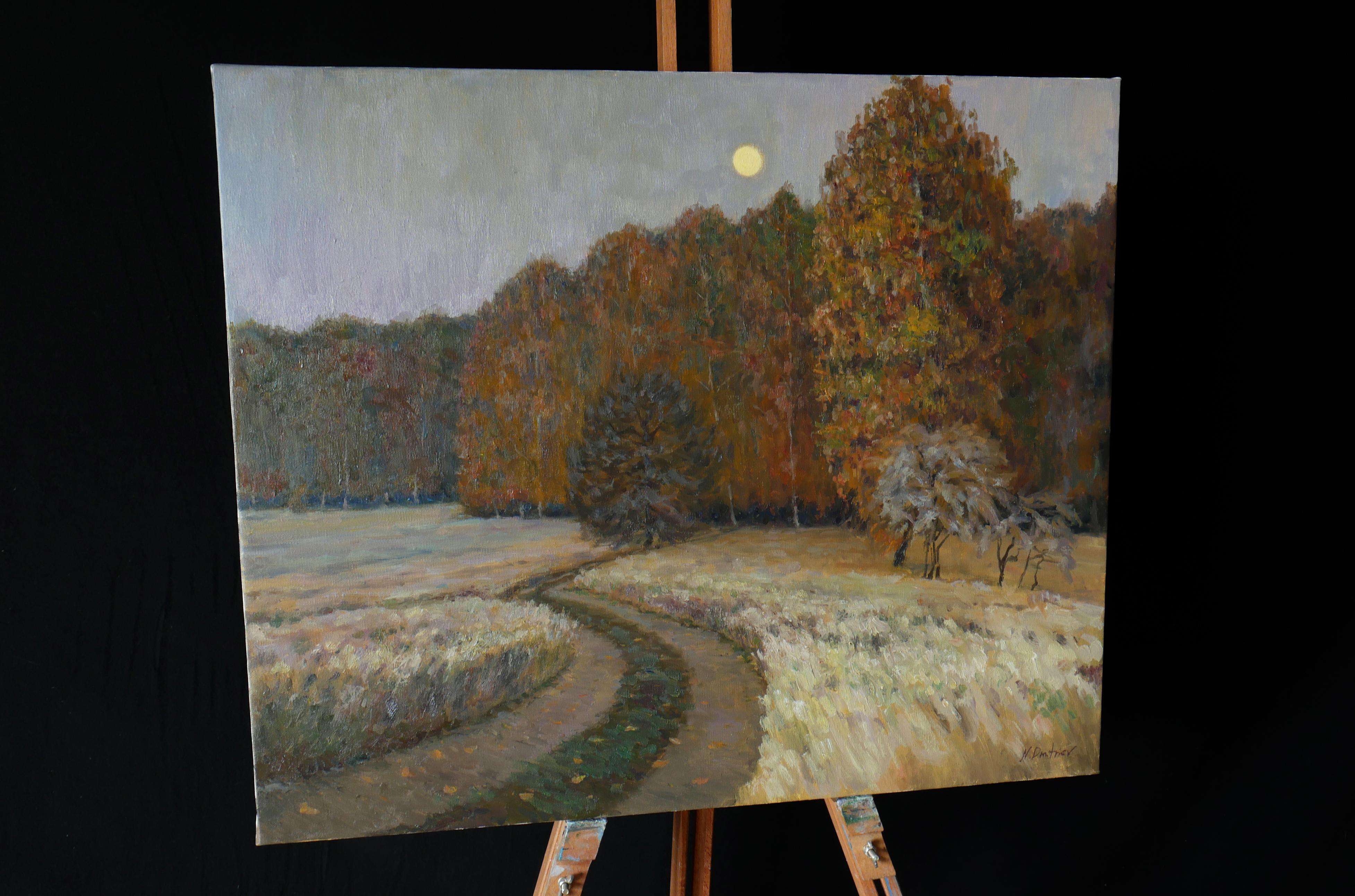 Moon Rise - autumn landscape painting - Painting by Nikolay Dmitriev