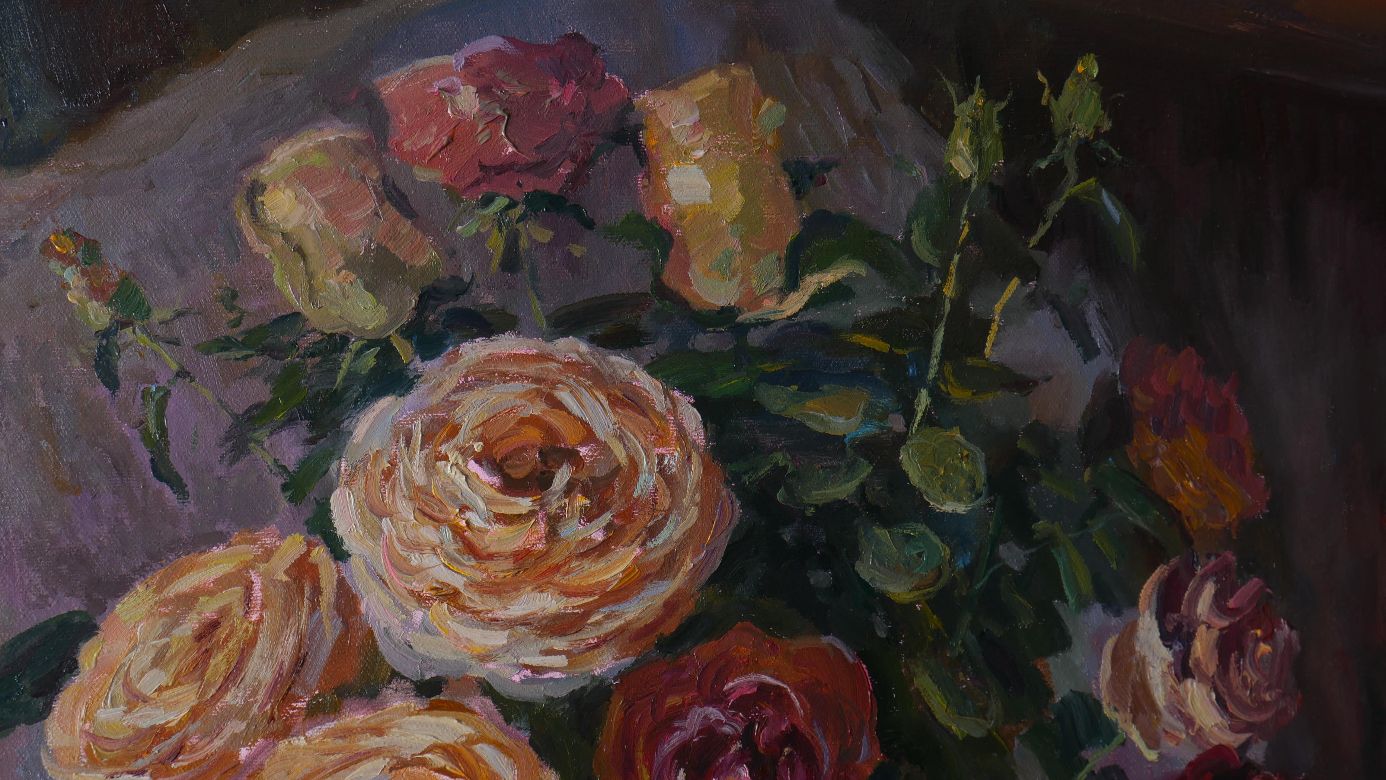 Morning Bouquet Of Roses - floral still life painting For Sale 1