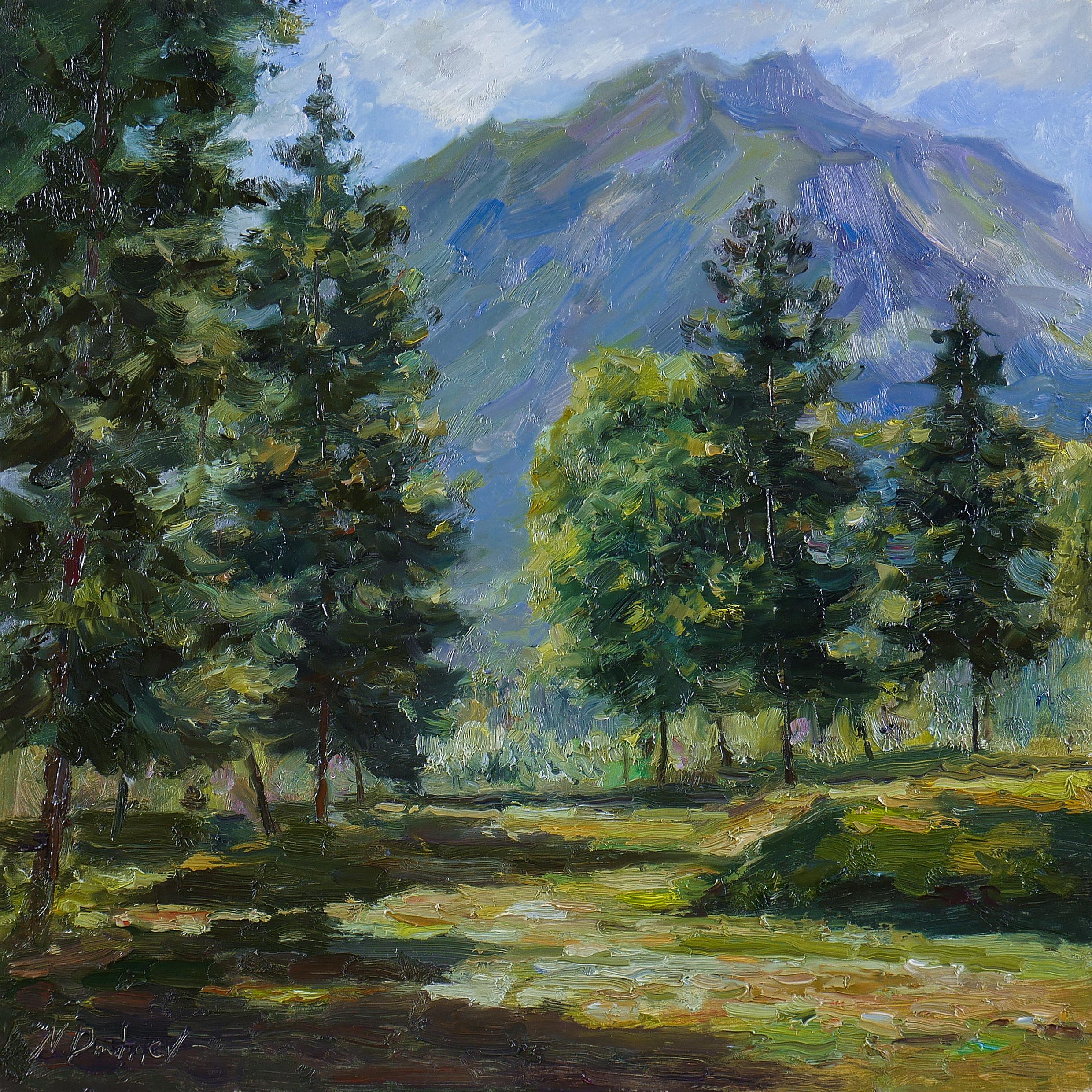 Nikolay Dmitriev Landscape Painting - Morning in the mountains - mountain landscape painting