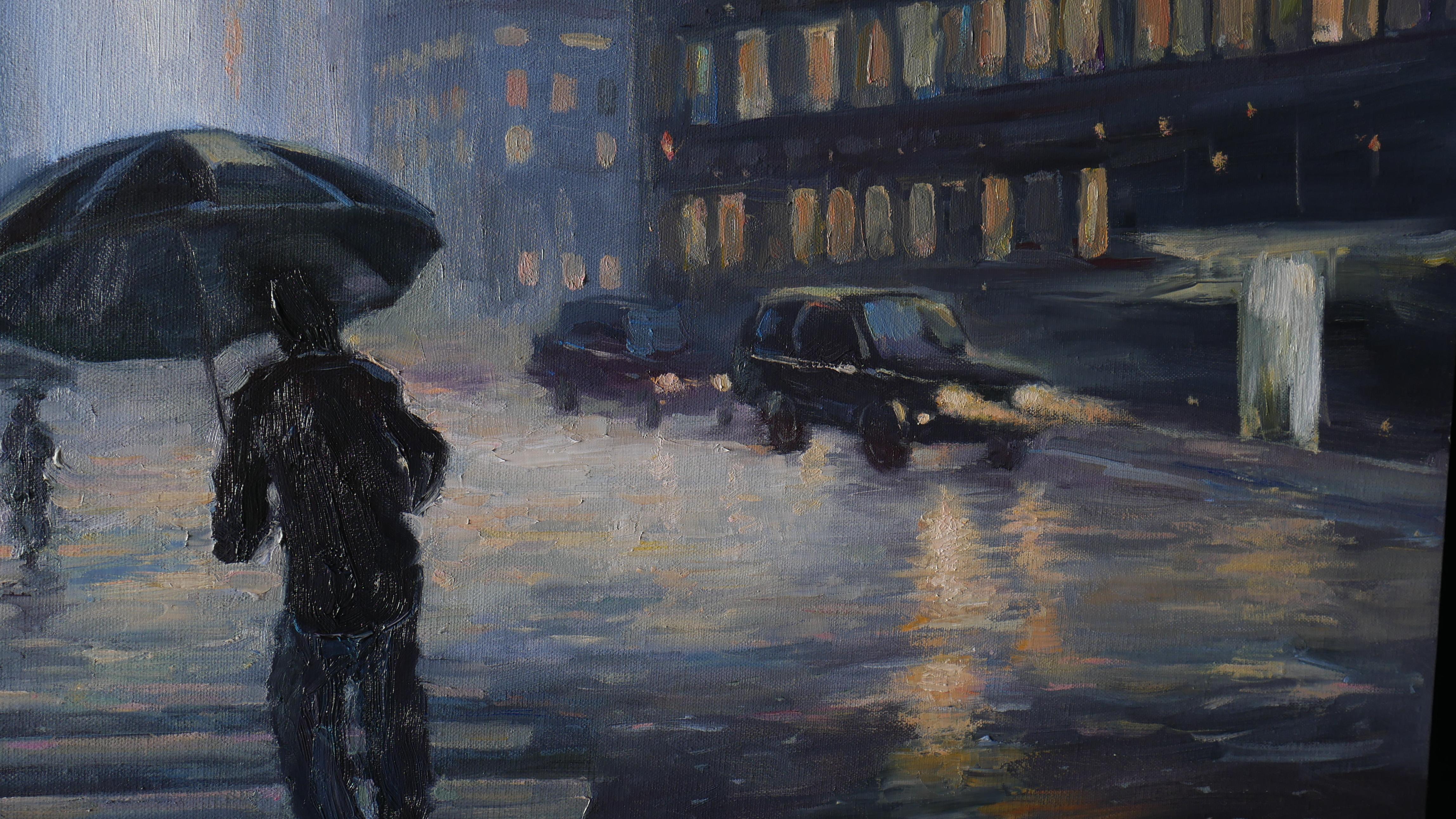 New York. Manhattan Lights In The Rain - cityscape painting For Sale 5