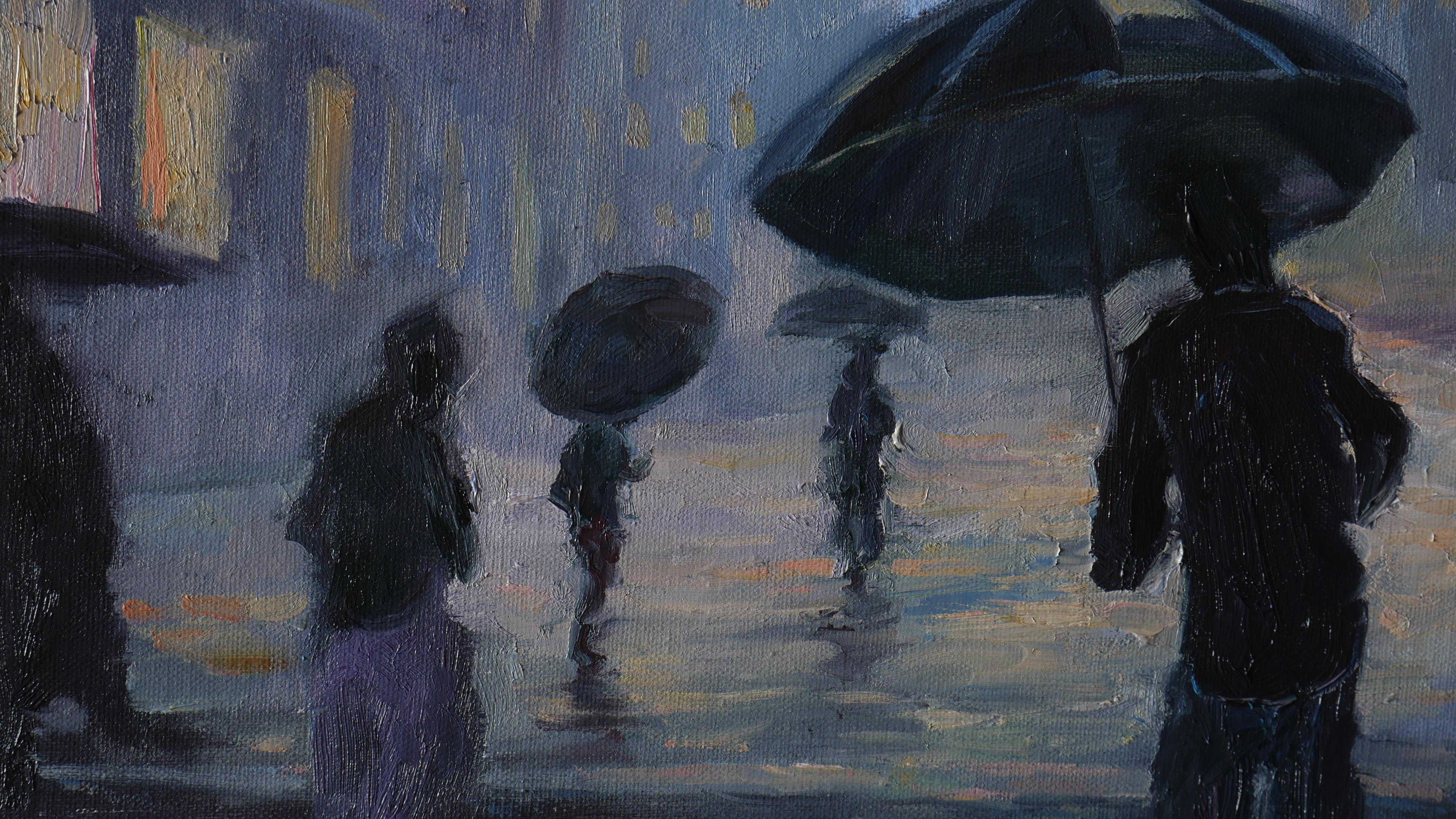 New York. Manhattan Lights In The Rain - cityscape painting For Sale 7