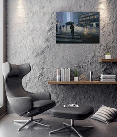 New York. Manhattan Lights In The Rain - cityscape painting