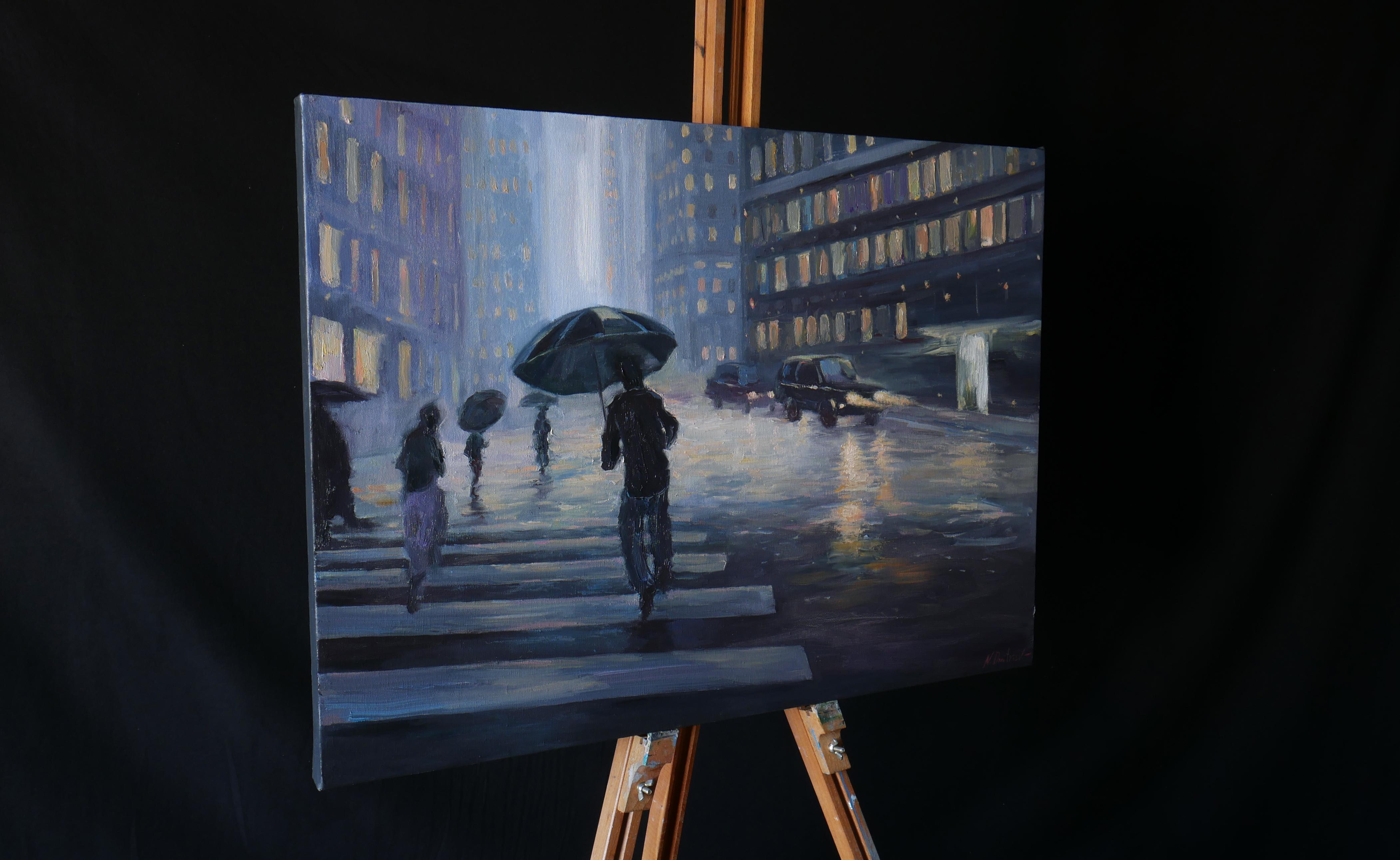 New York. Manhattan Lights In The Rain - cityscape painting For Sale 1
