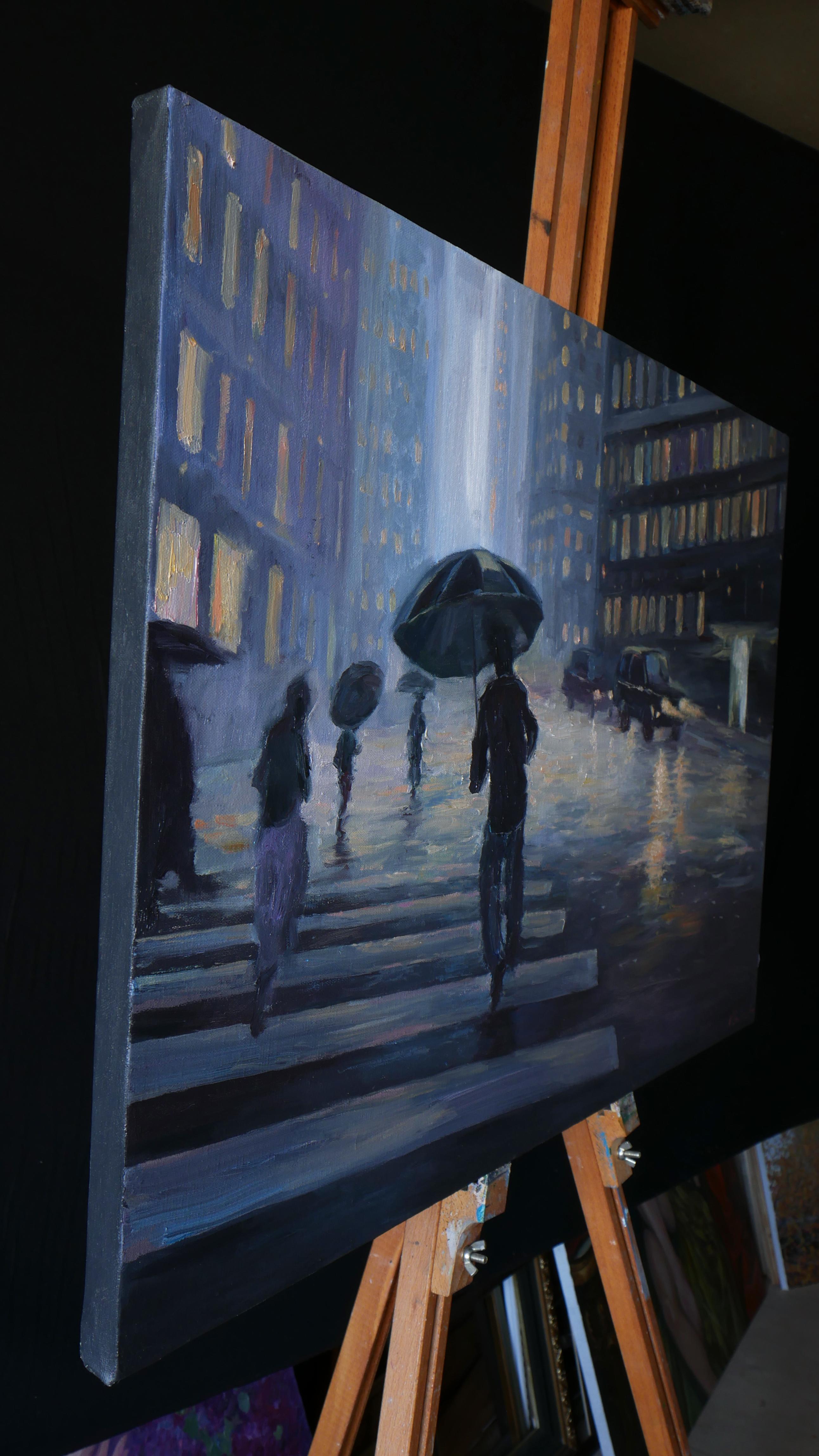 New York. Manhattan Lights In The Rain – Stadtlandschaftsgemälde im Angebot 3