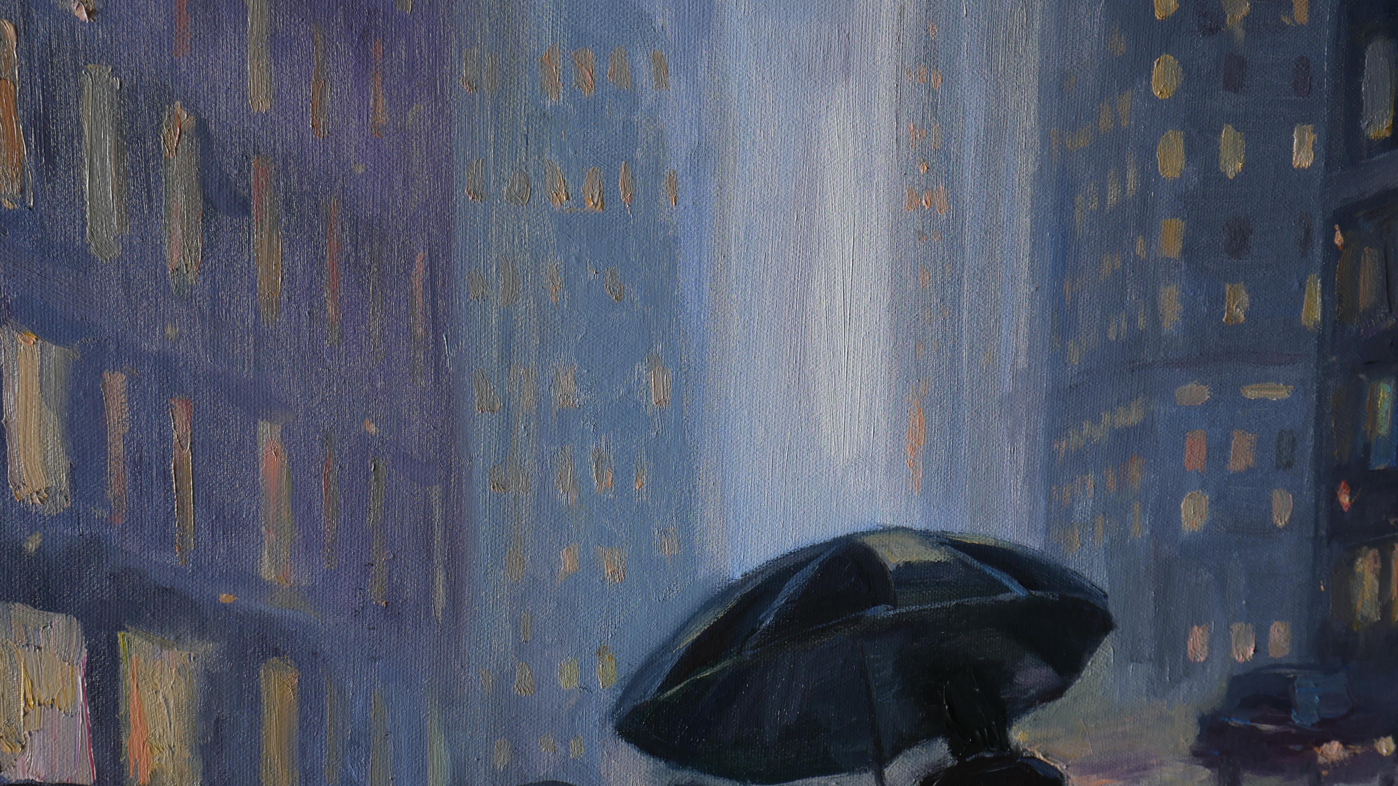 New York. Manhattan Lights In The Rain - cityscape painting For Sale 3