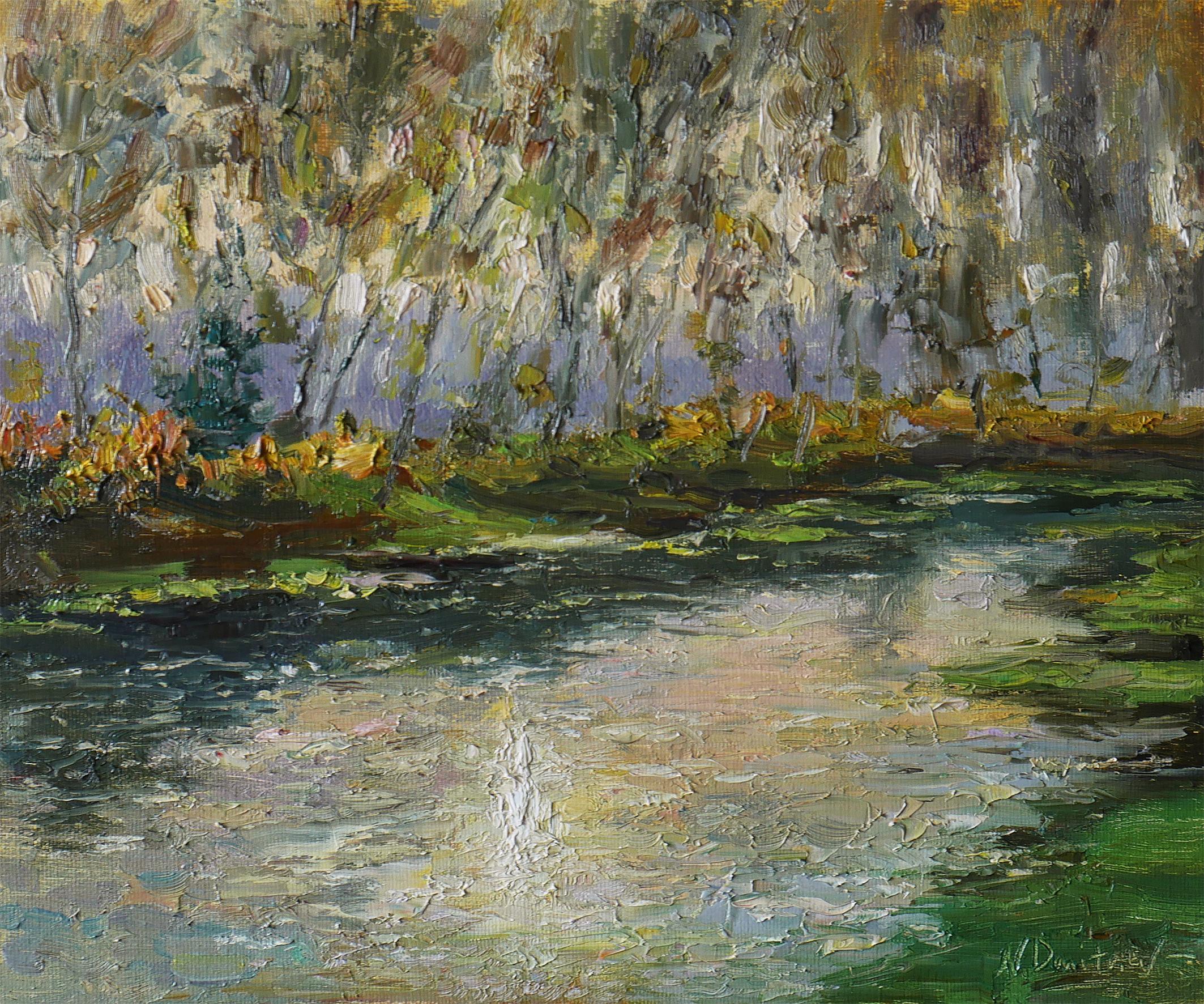 Nikolay Dmitriev Interior Painting - November Sunlight - original sunny landscape, painting