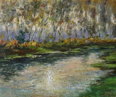 Sunlight de novembre - paysage original ensoleillé, peinture