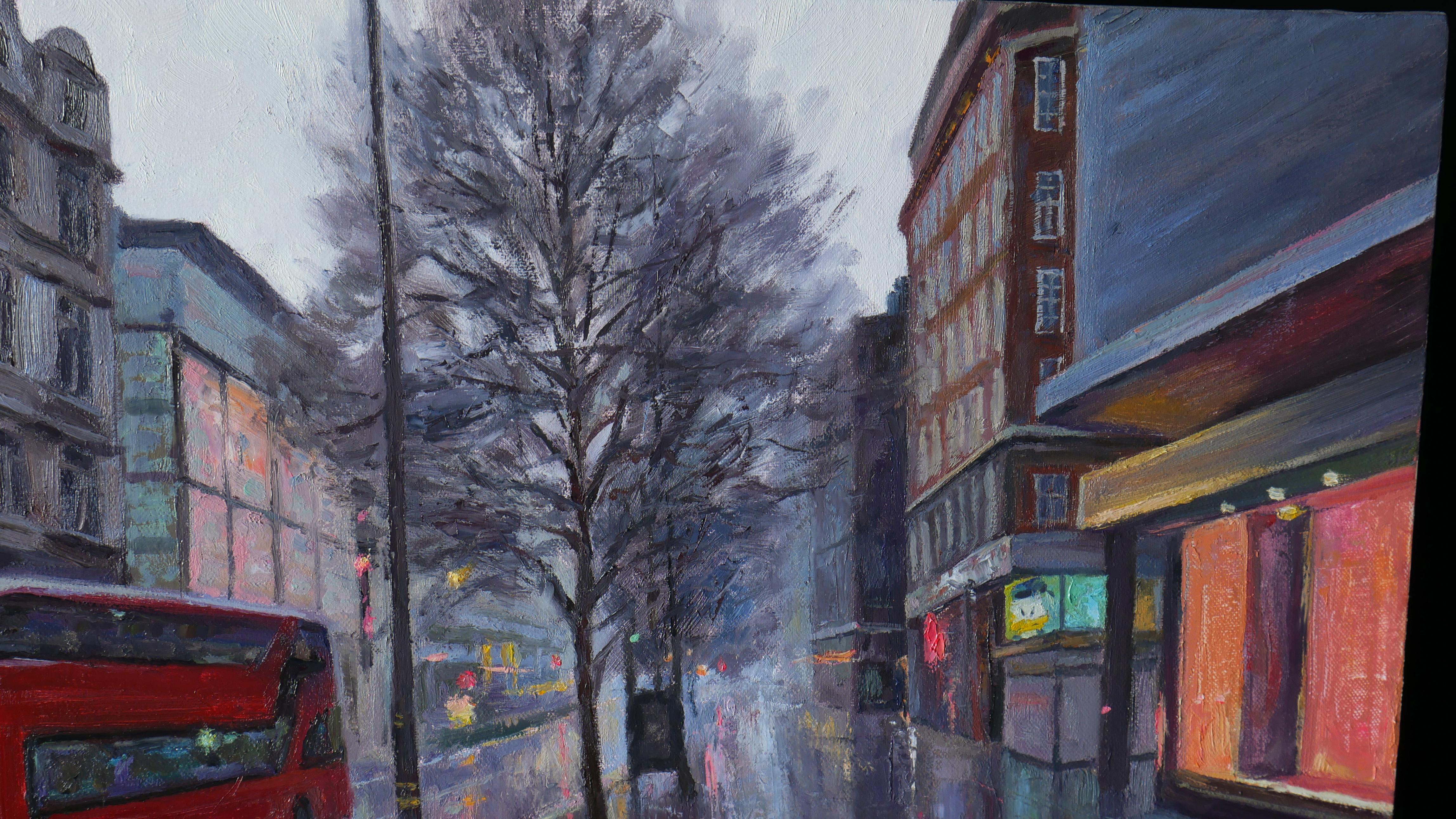 Oxford Street. Londres - pintura original de un paisaje urbano en venta 5