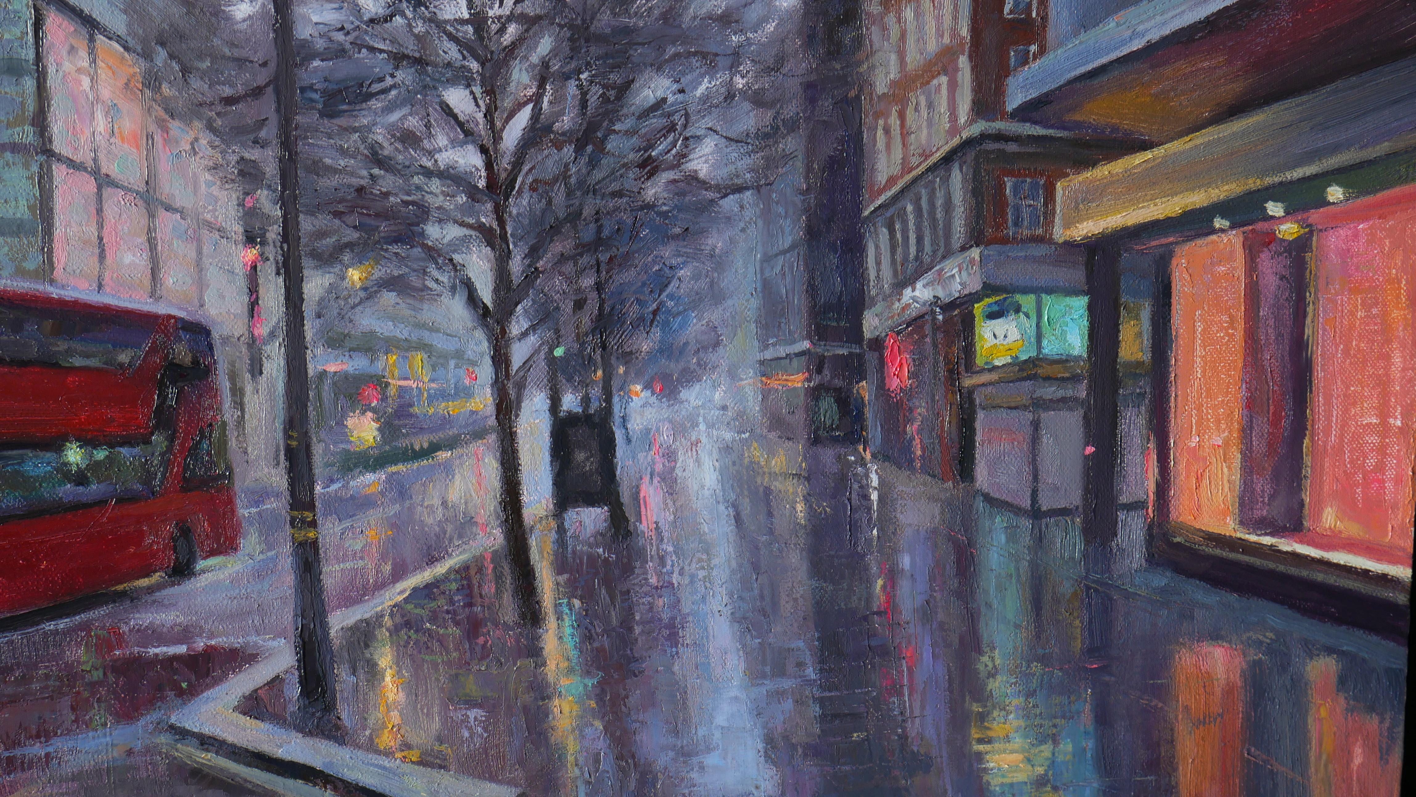 Oxford Street. Londres - pintura original de un paisaje urbano en venta 4