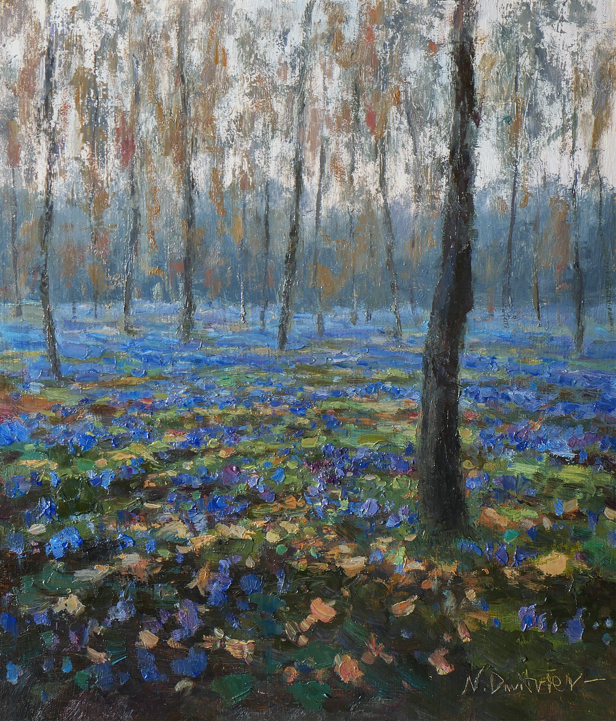 Landscape Painting de Nikolay Dmitriev - Prímulas del bosque de abril. Pintura al óleo