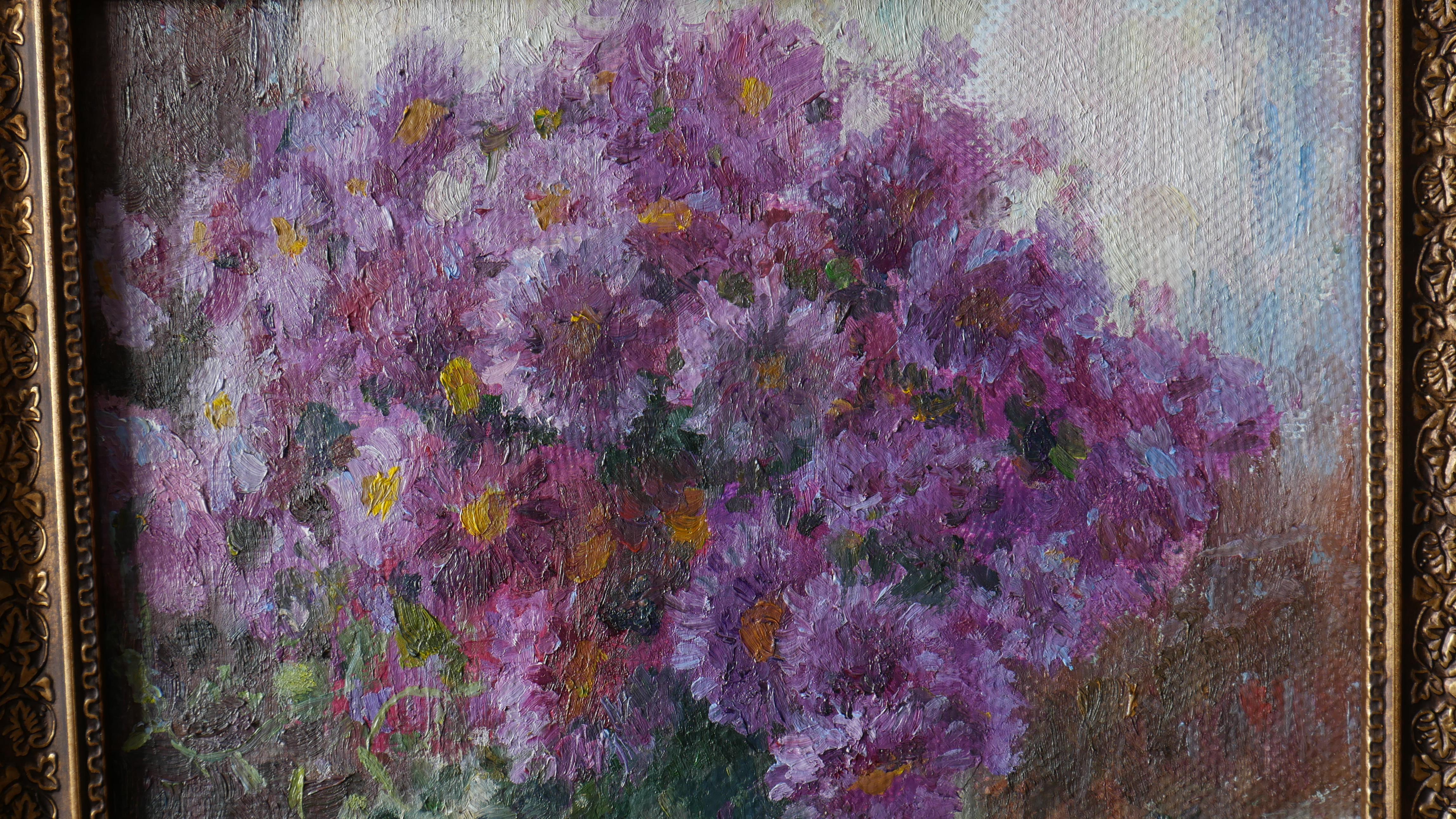 Peinture de fleurs violettes - Impressionnisme Painting par Nikolay Dmitriev