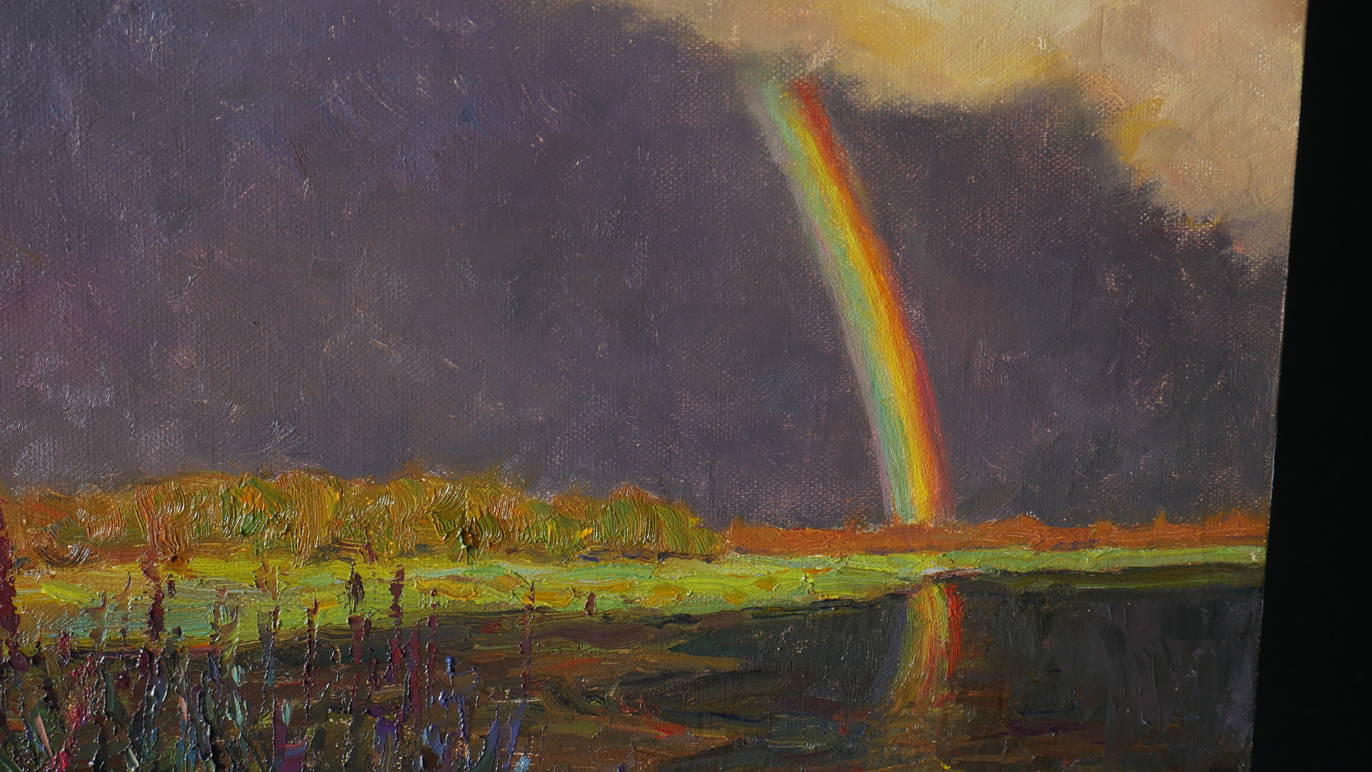 Rainbow. After Rain - original landscape painting For Sale 2