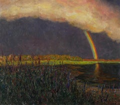 Arc-en-ciel. Après la pluie - peinture de paysage originale