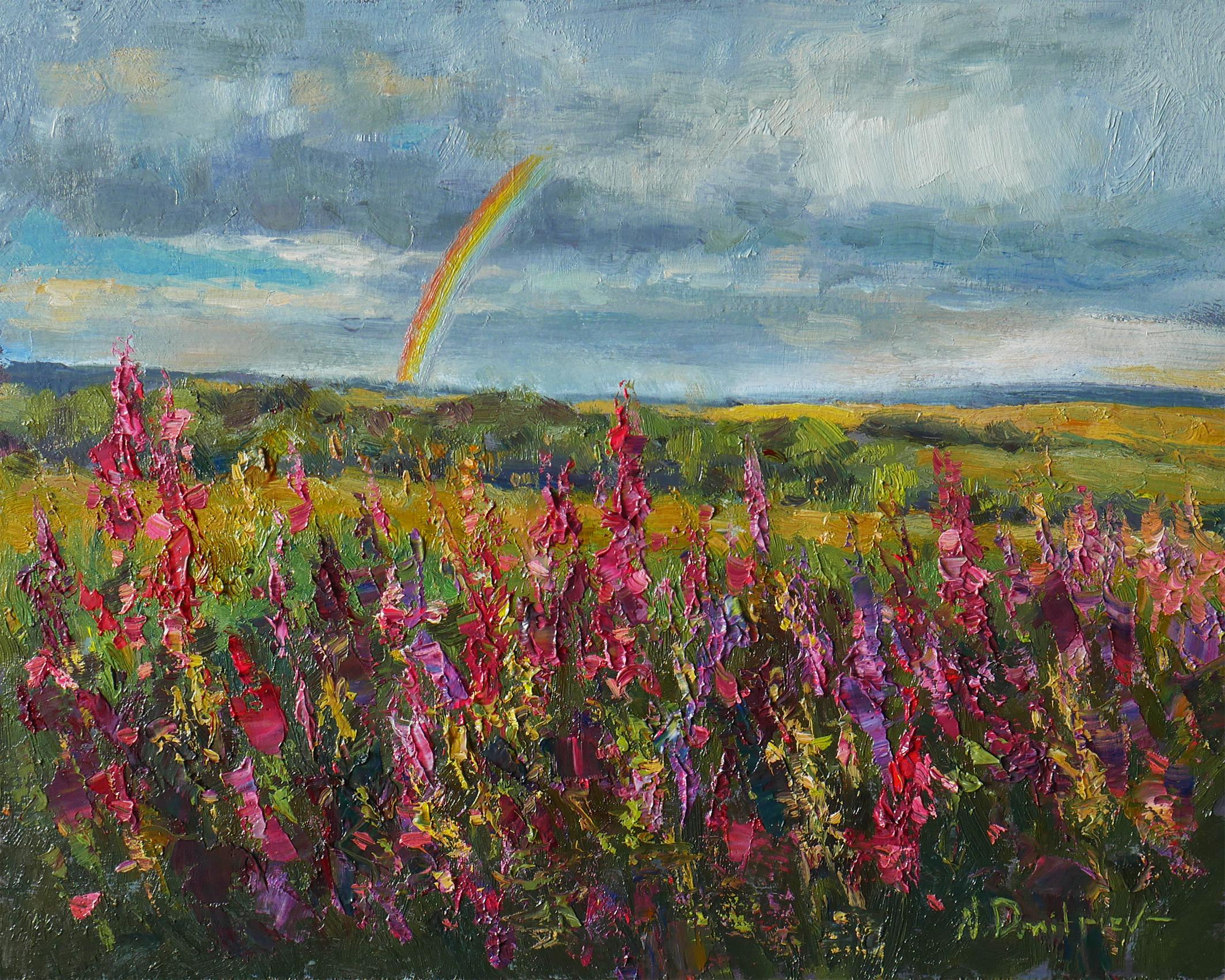 Landscape Painting de Nikolay Dmitriev - Arco iris sobre campos soleados
