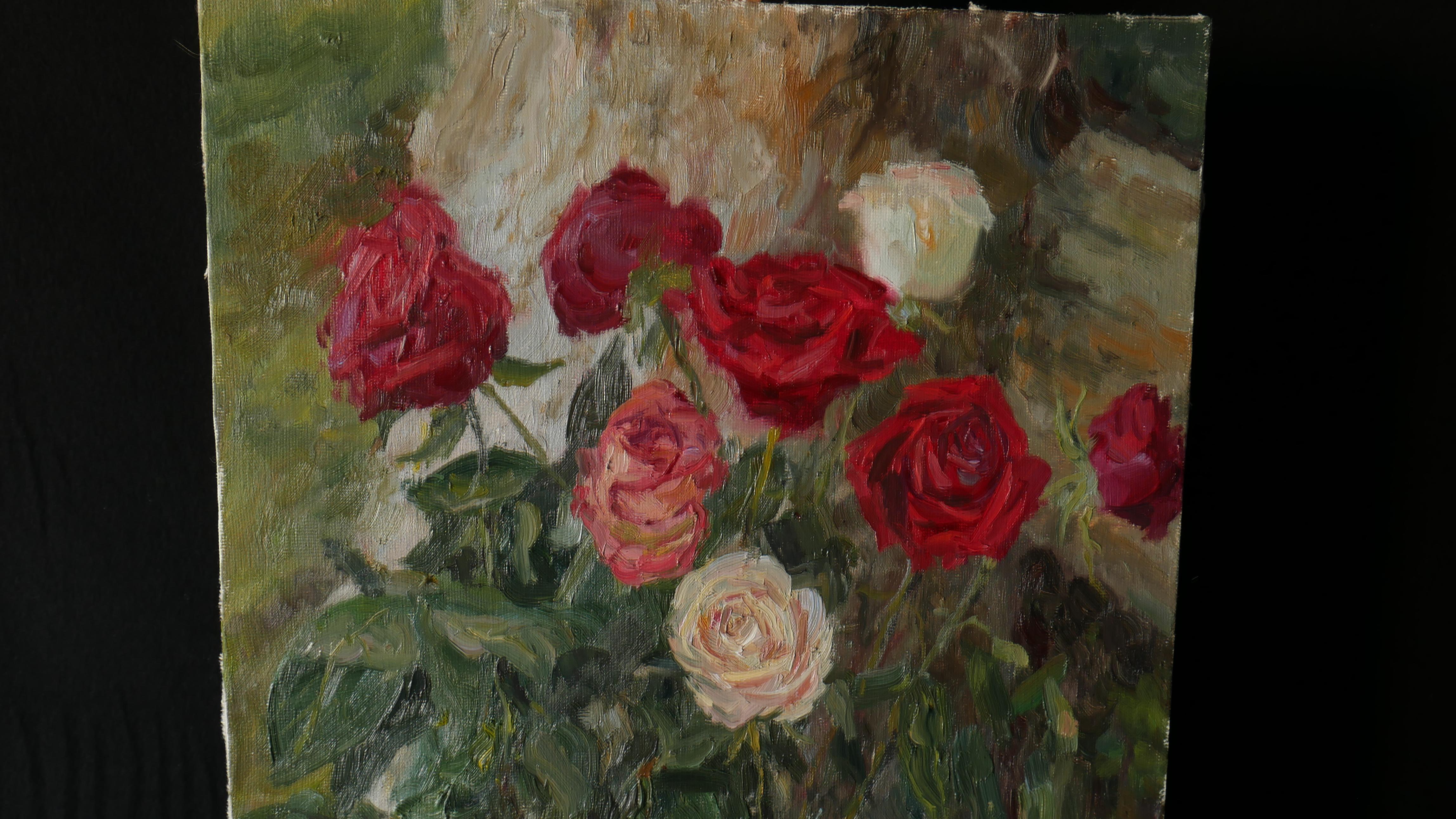 Roses In Vases - still life painting - Impressionist Painting by Nikolay Dmitriev