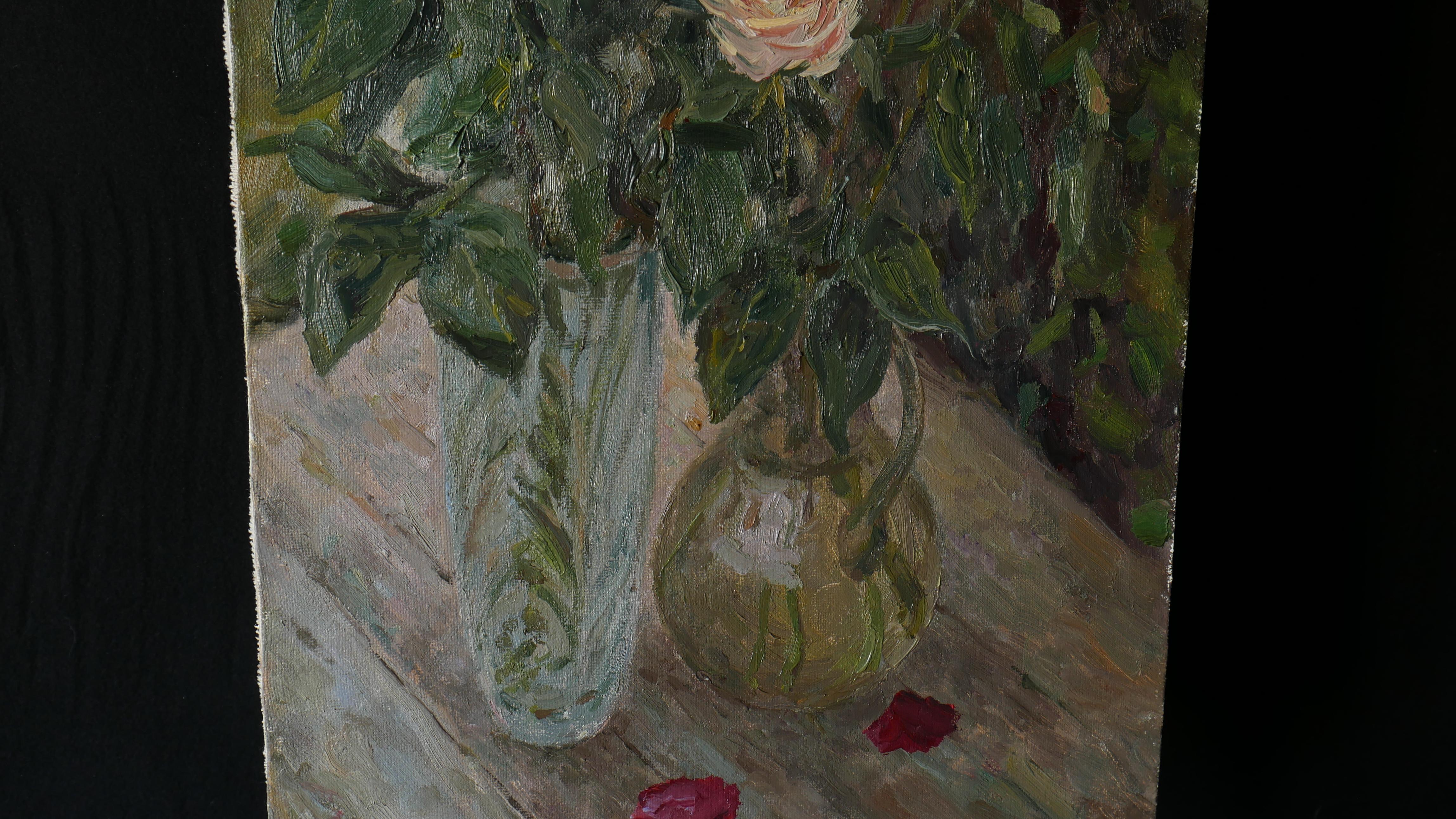 Roses In Vases - still life painting For Sale 1