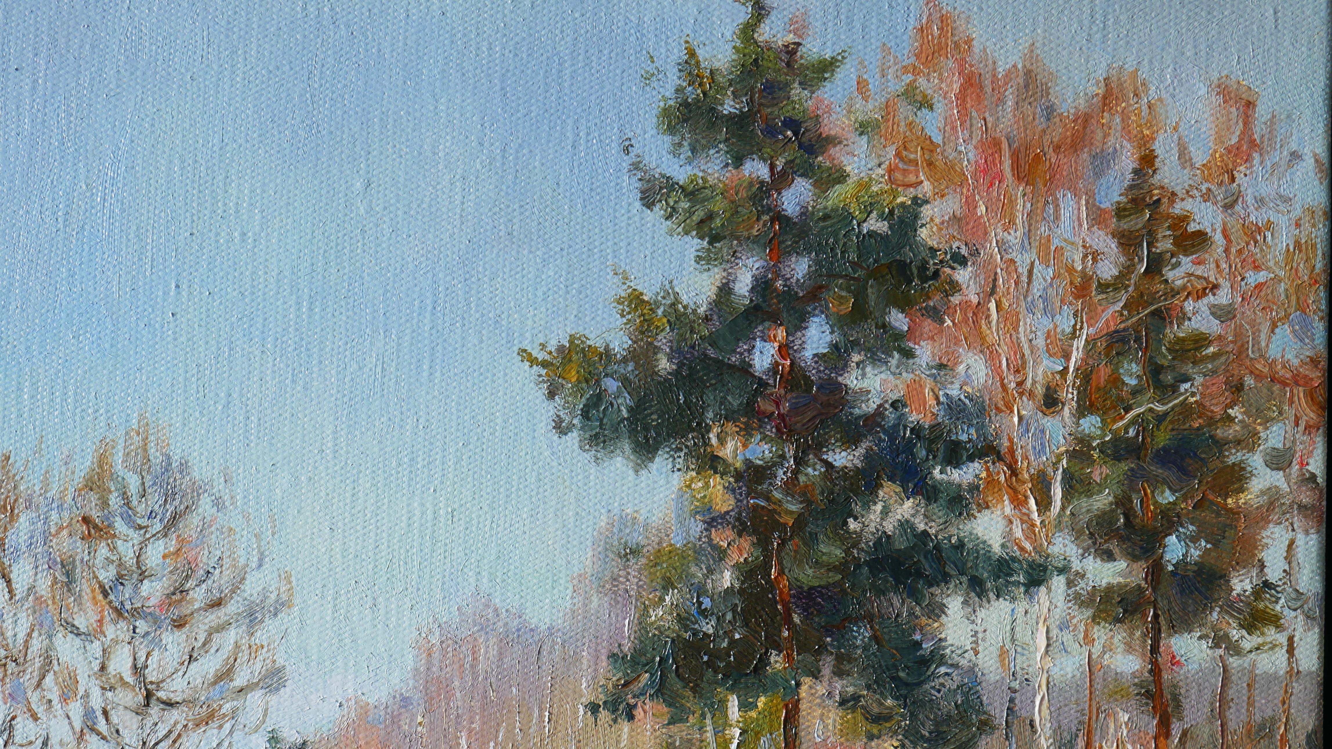 Shadows Of Sunny February - Blue Landscape Painting by Nikolay Dmitriev