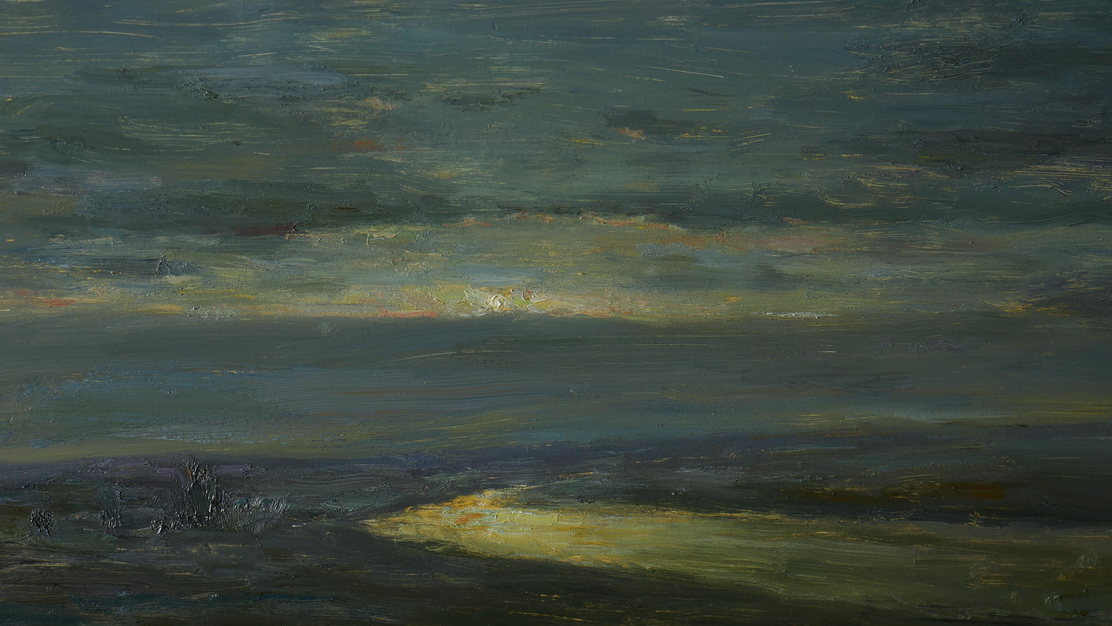 Silencio - pintura de paisaje nocturno - Landscape Painting Negro de Nikolay Dmitriev