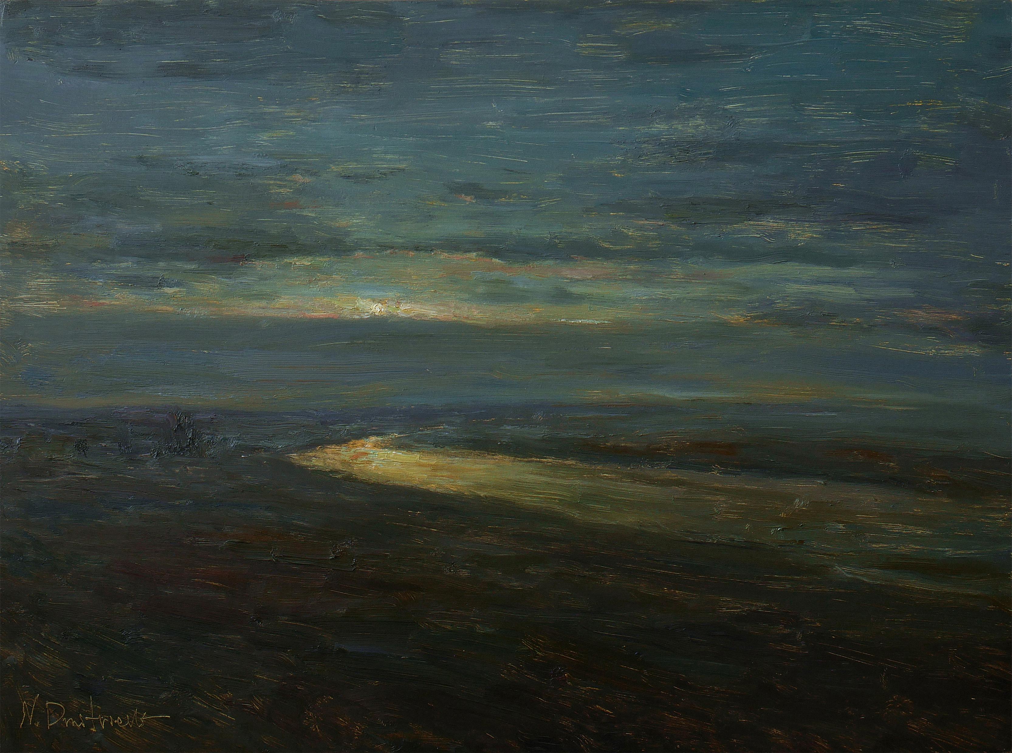 Nikolay Dmitriev Interior Painting - Silence - night landscape painting