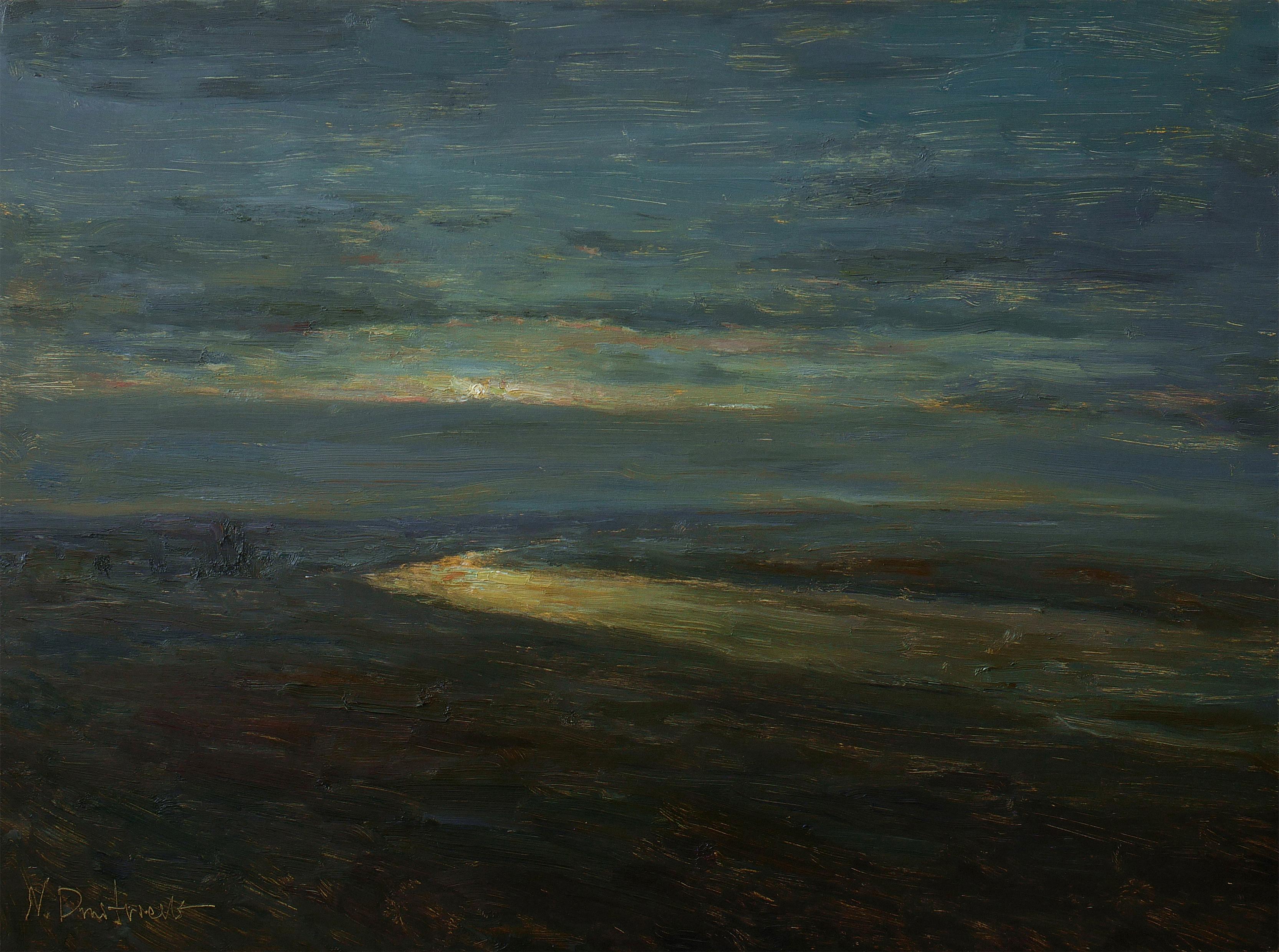 Landscape Painting de Nikolay Dmitriev - Silencio - pintura de paisaje nocturno