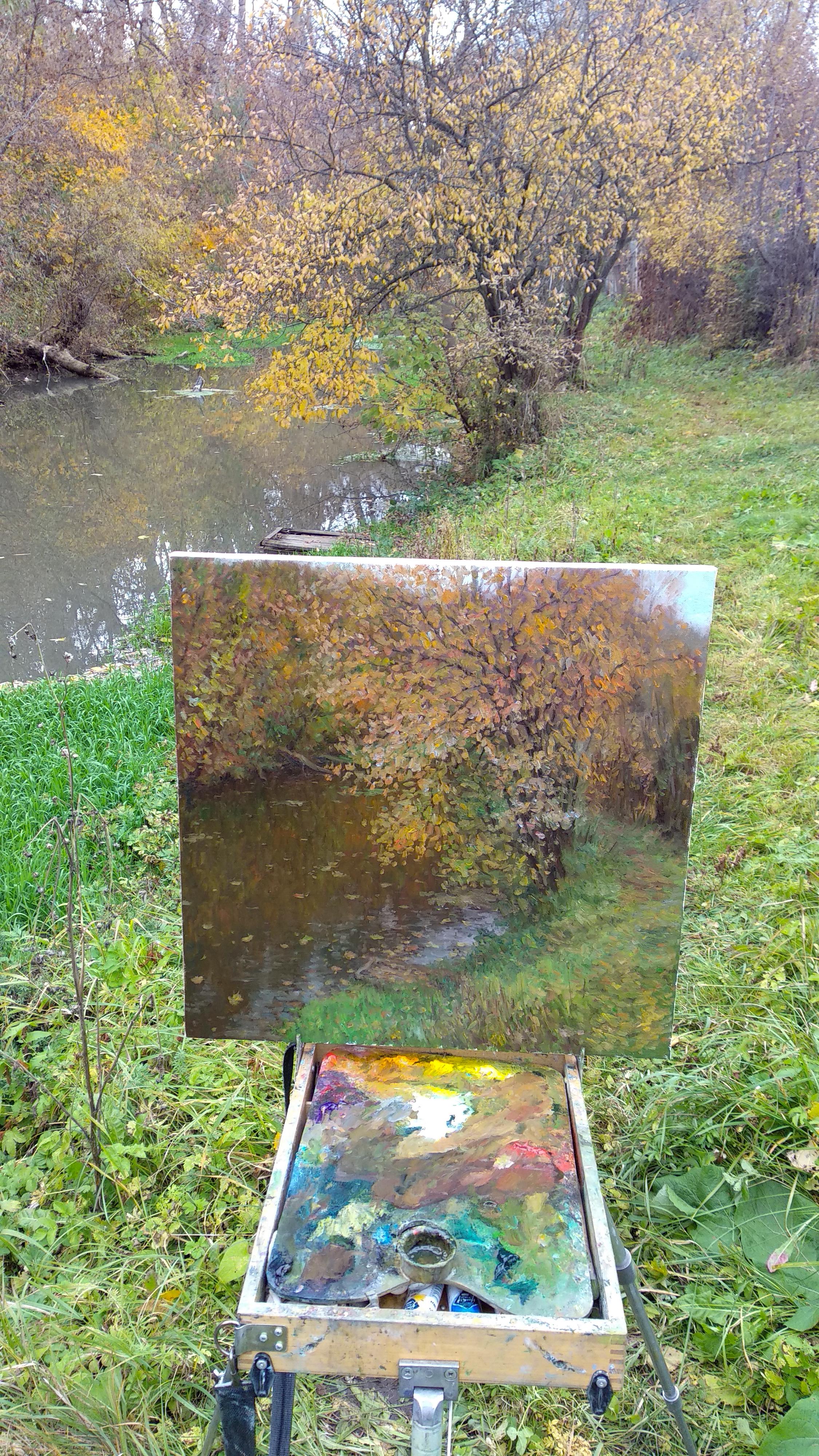 Silence Of Autumn - river autumn landscape painting - Painting by Nikolay Dmitriev