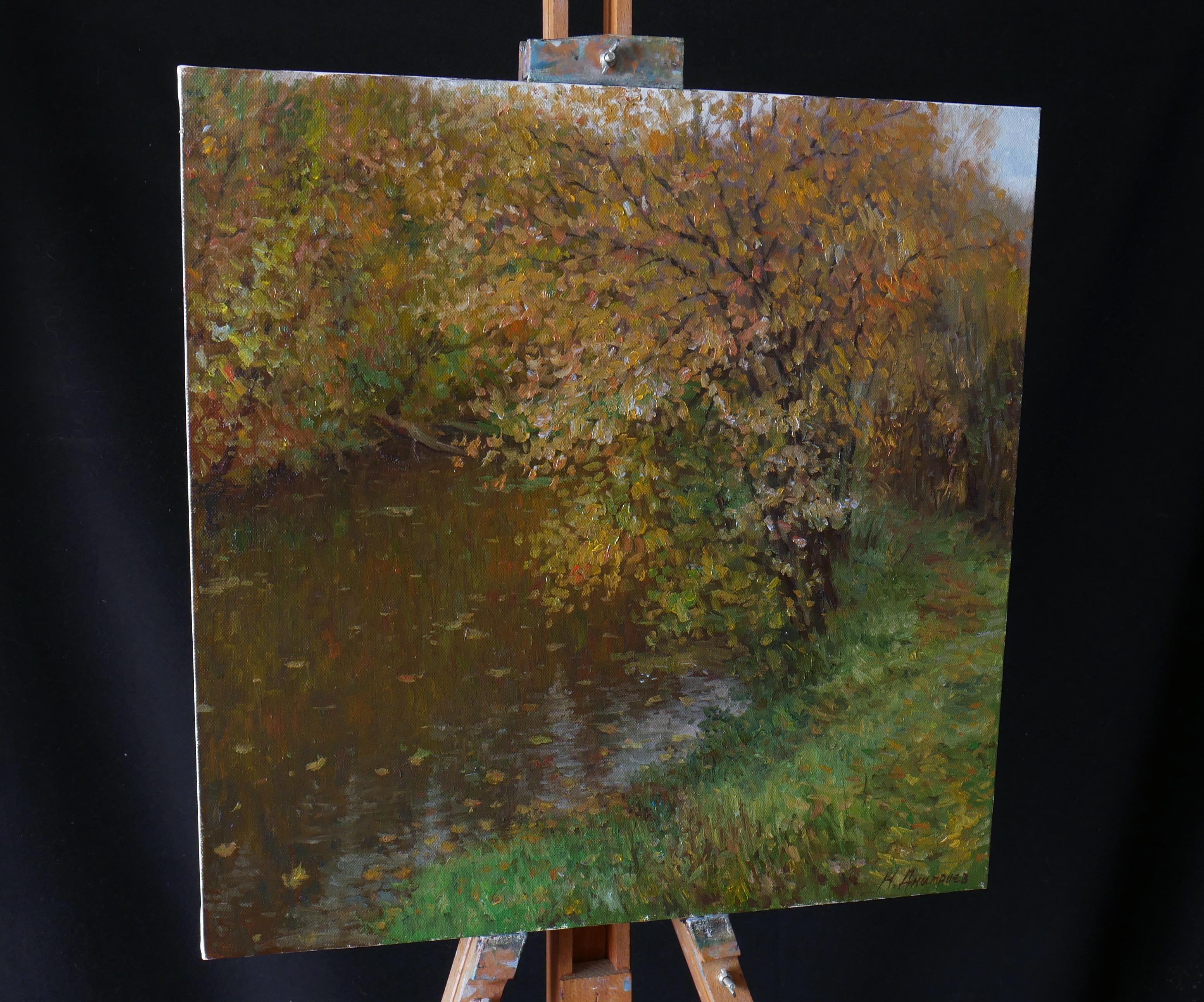 Silence Of Autumn - river autumn landscape painting - Impressionist Painting by Nikolay Dmitriev