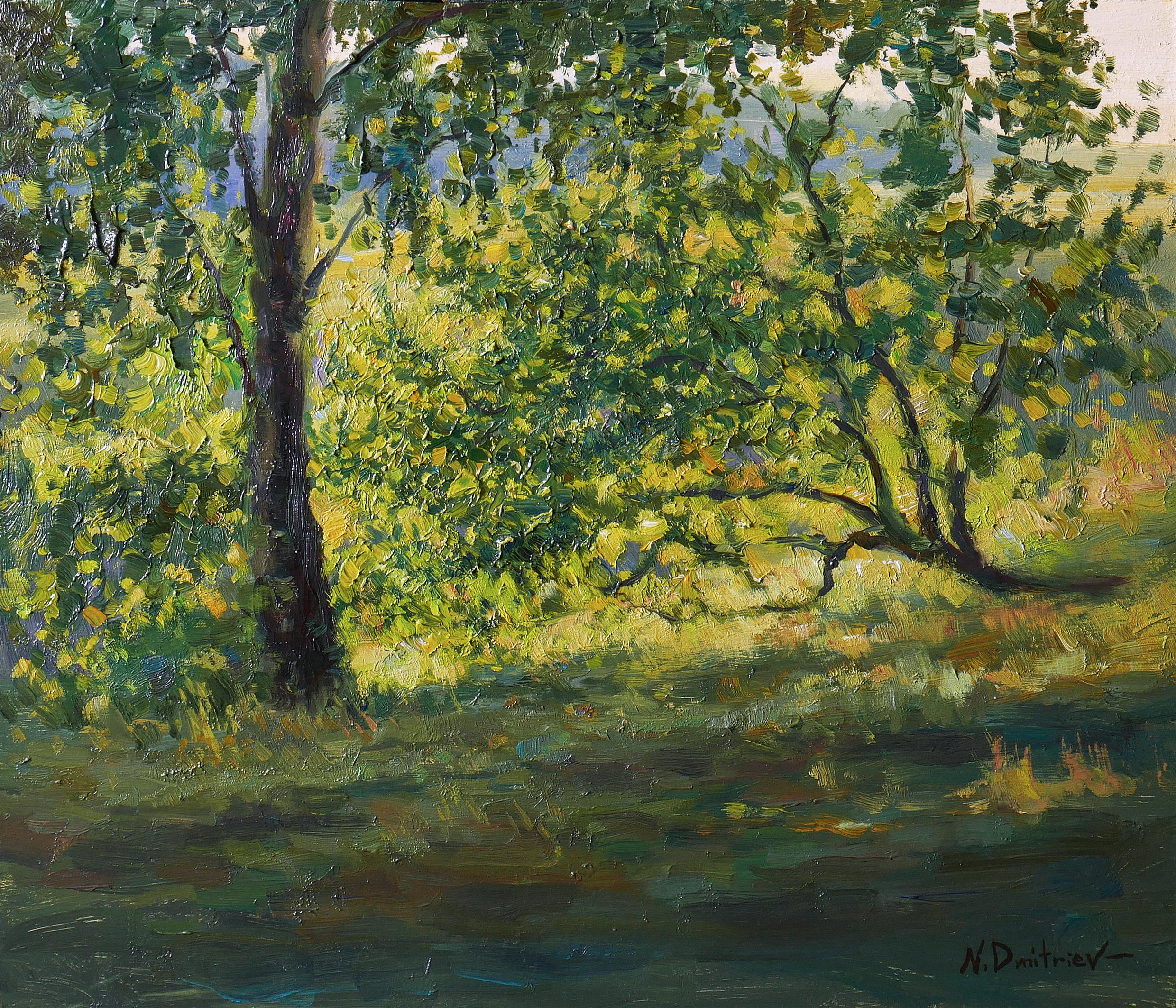 Nikolay Dmitriev Landscape Painting – Sommerliches Sonnenlicht. Ölgemälde