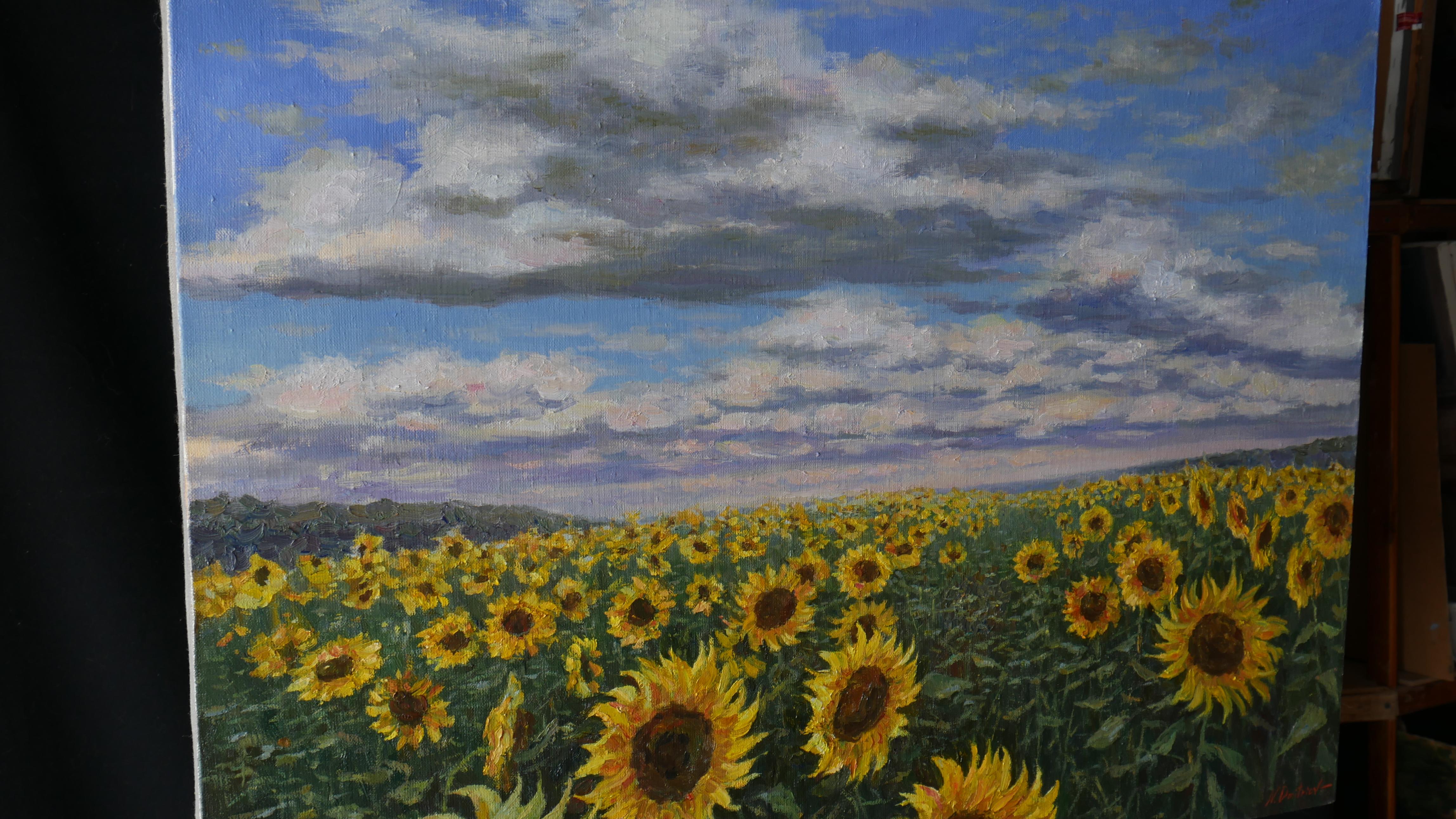 Campo de girasoles - pintura original de paisaje - Interior Painting Gris de Nikolay Dmitriev