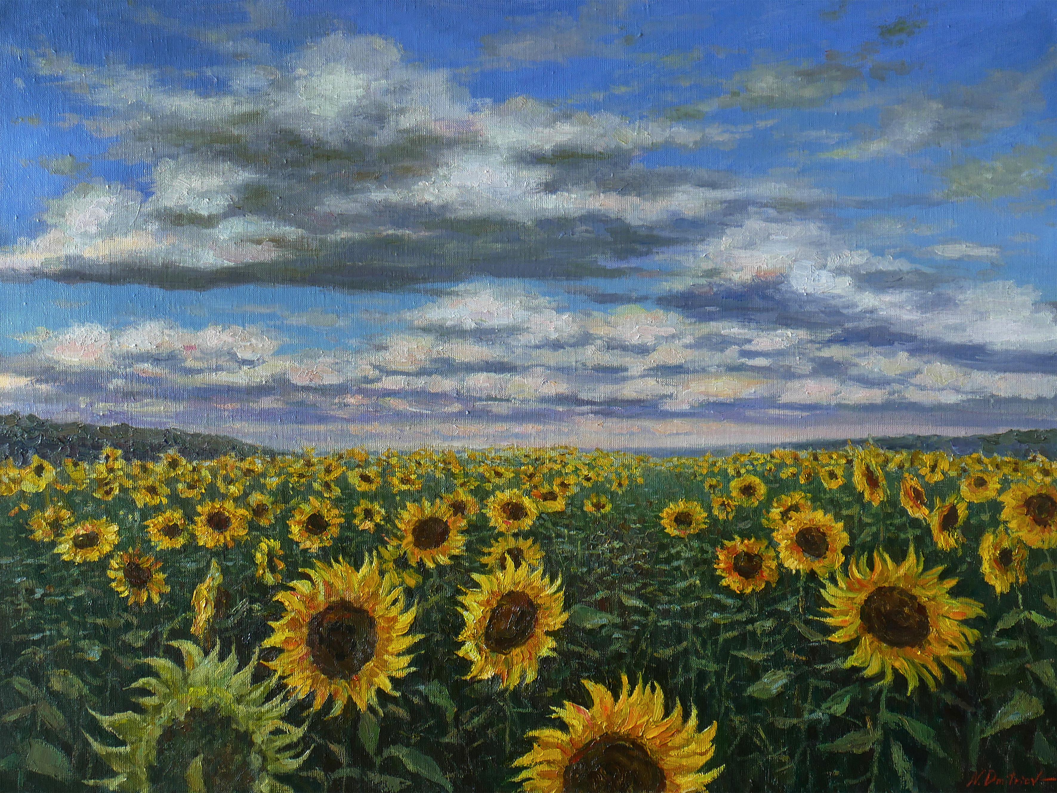 Interior Painting de Nikolay Dmitriev - Campo de girasoles - pintura original de paisaje