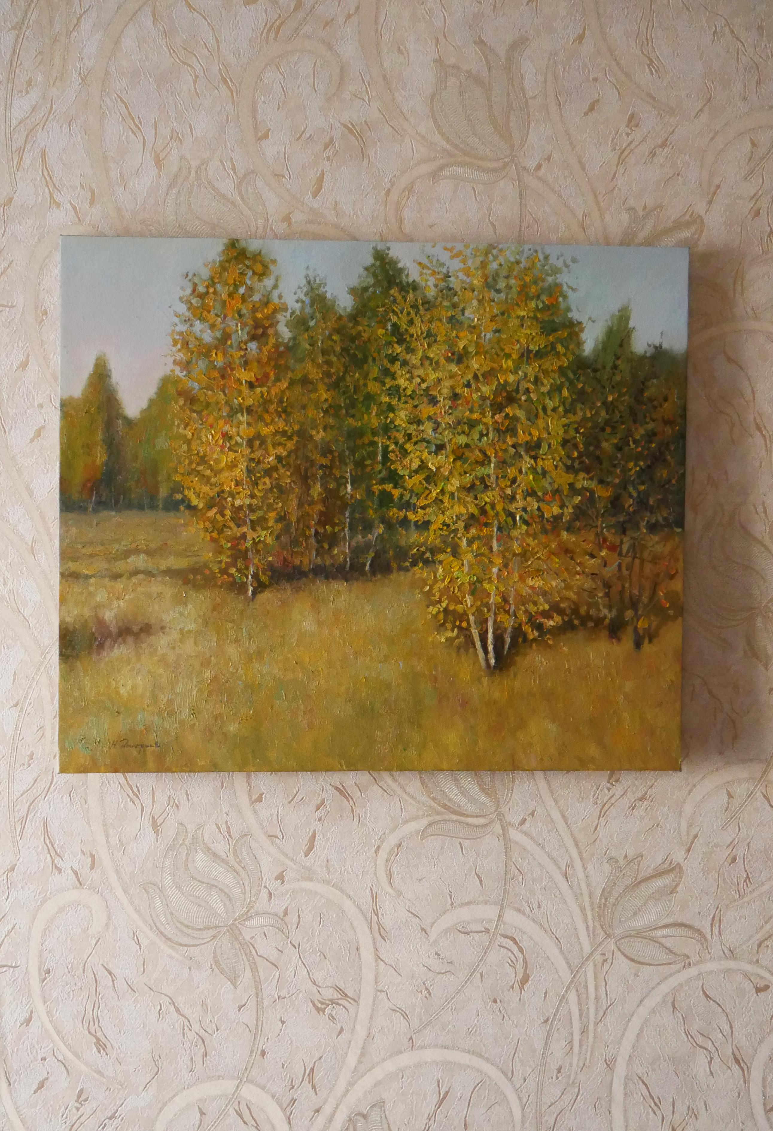 Sunny Golden Autumn - Peinture de paysage d'automne originale en vente 8