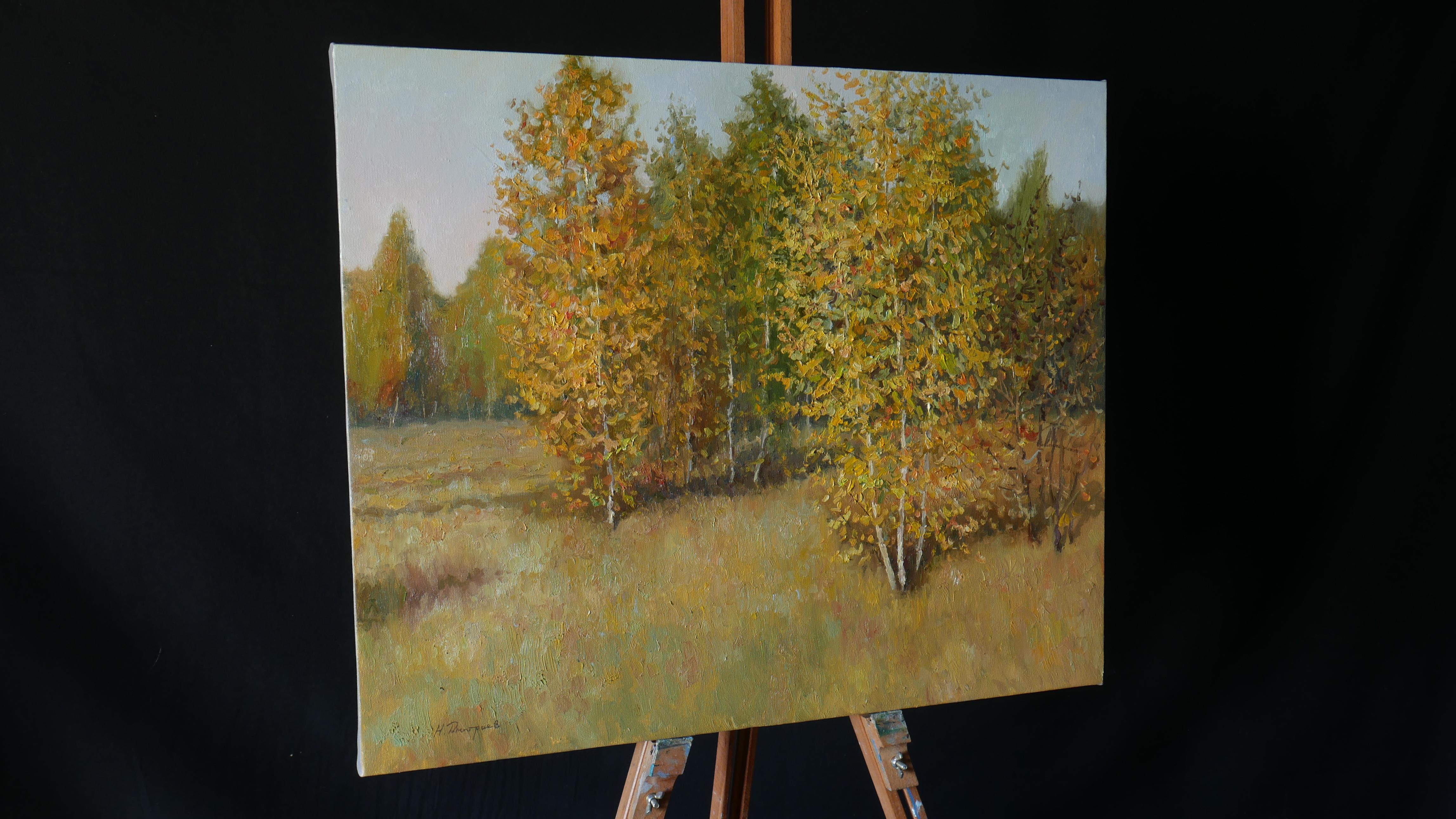 Sunny Golden Autumn - Peinture de paysage d'automne originale - Impressionnisme Painting par Nikolay Dmitriev