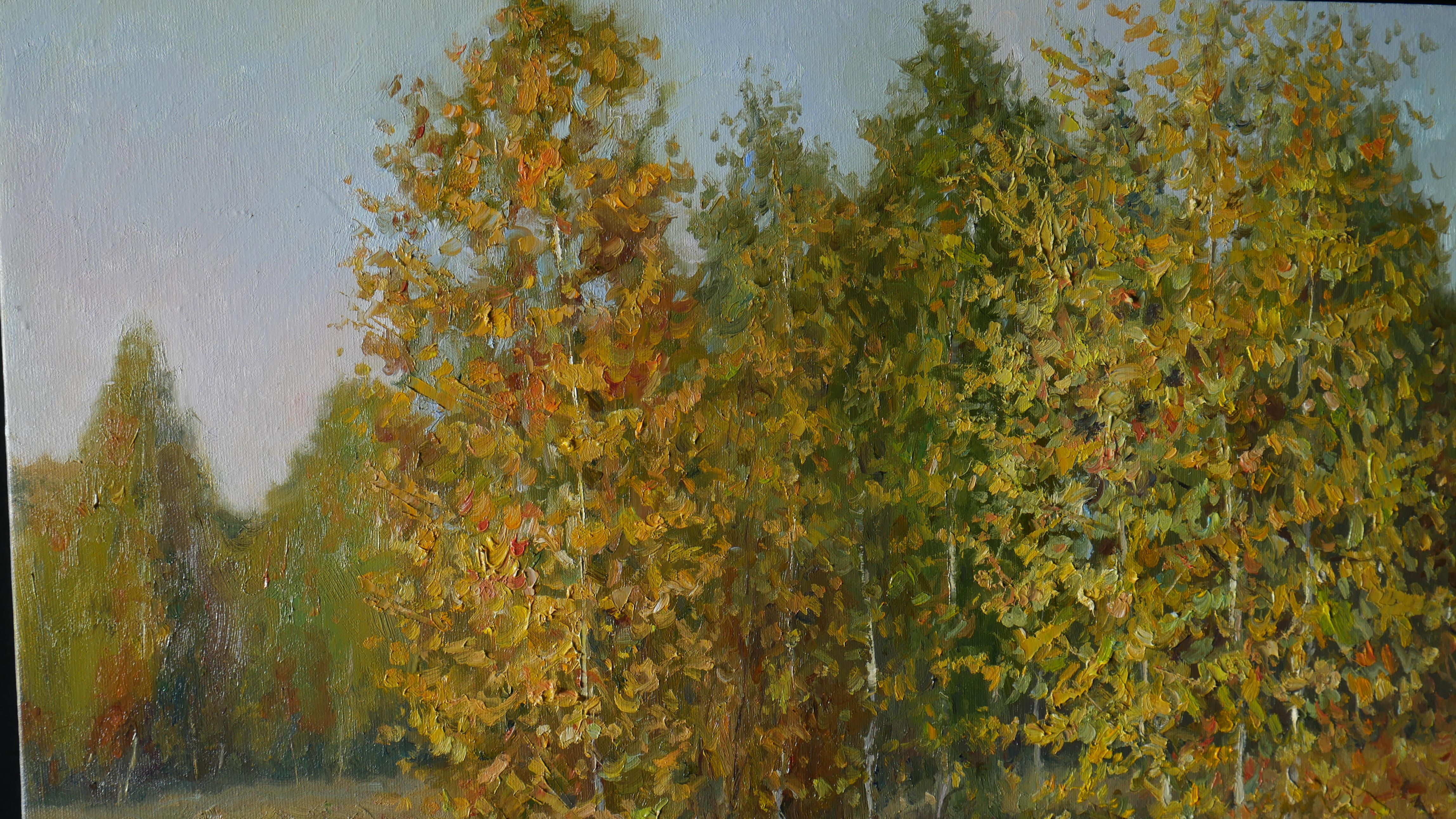Sunny Golden Autumn - Original-Herbst-Landschaftsgemälde im Angebot 1
