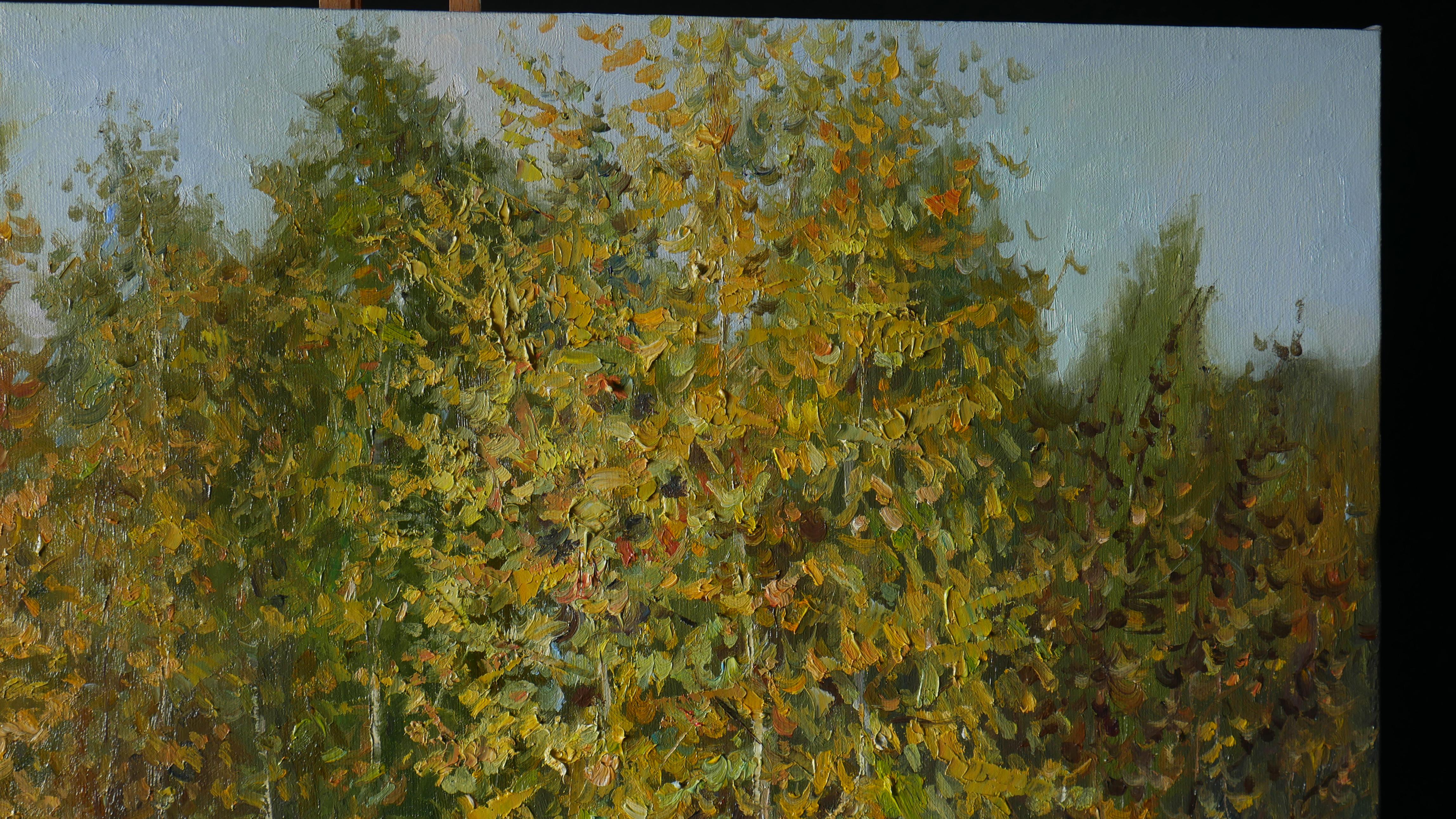 Sunny Golden Autumn - Peinture de paysage d'automne originale en vente 2