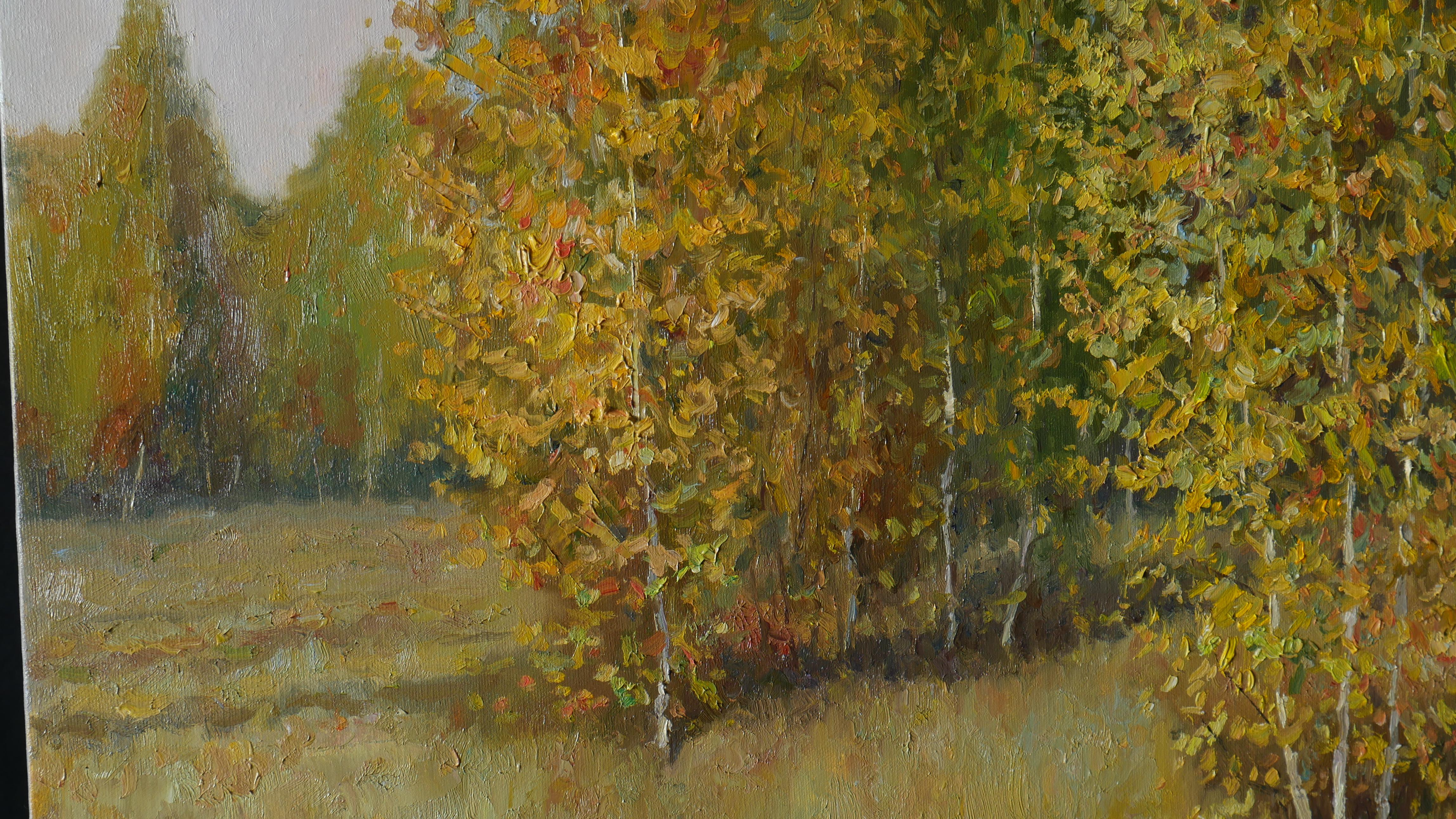 Sunny Golden Autumn - Peinture de paysage d'automne originale en vente 3