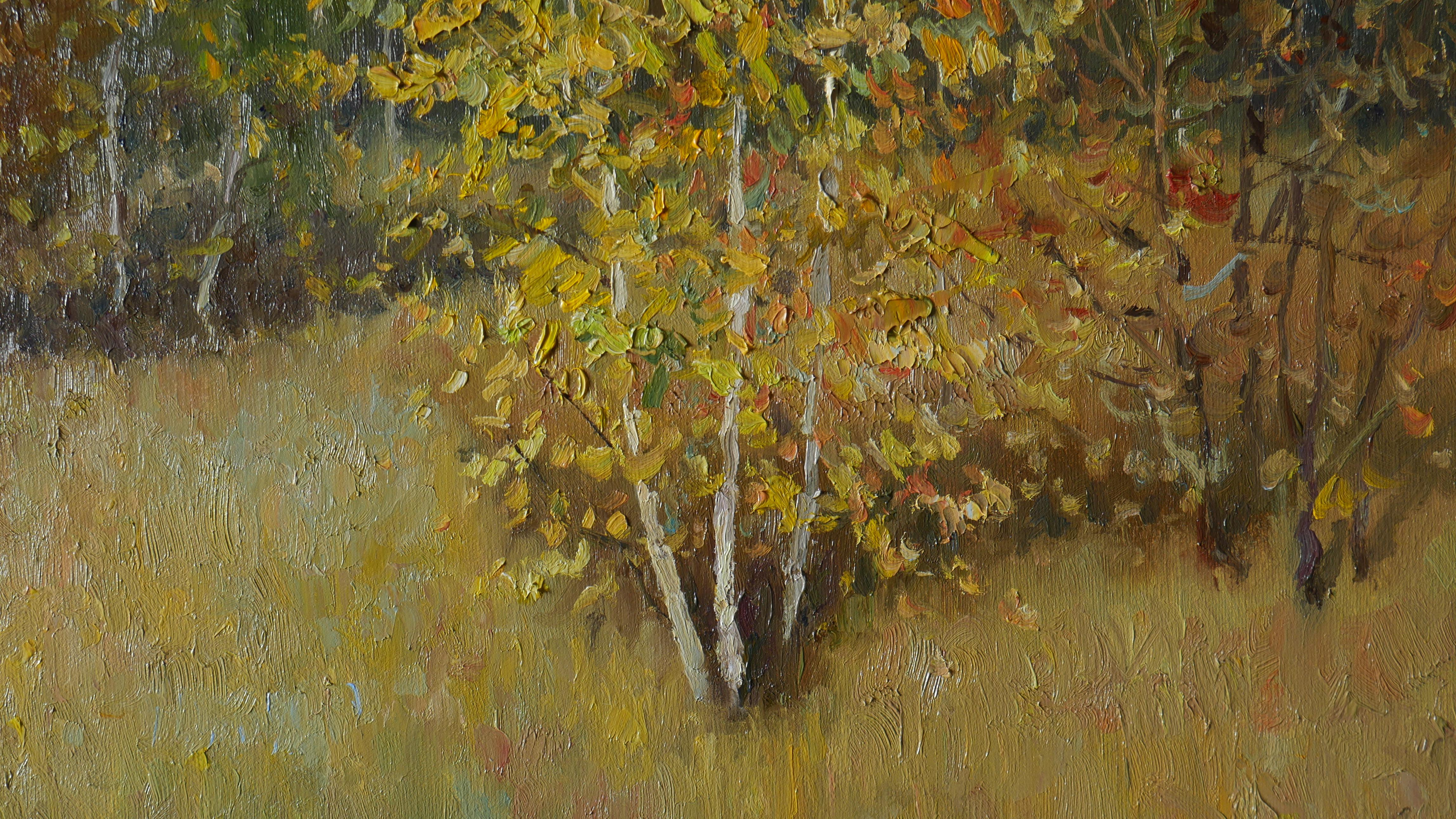 Sunny Golden Autumn - Peinture de paysage d'automne originale en vente 4