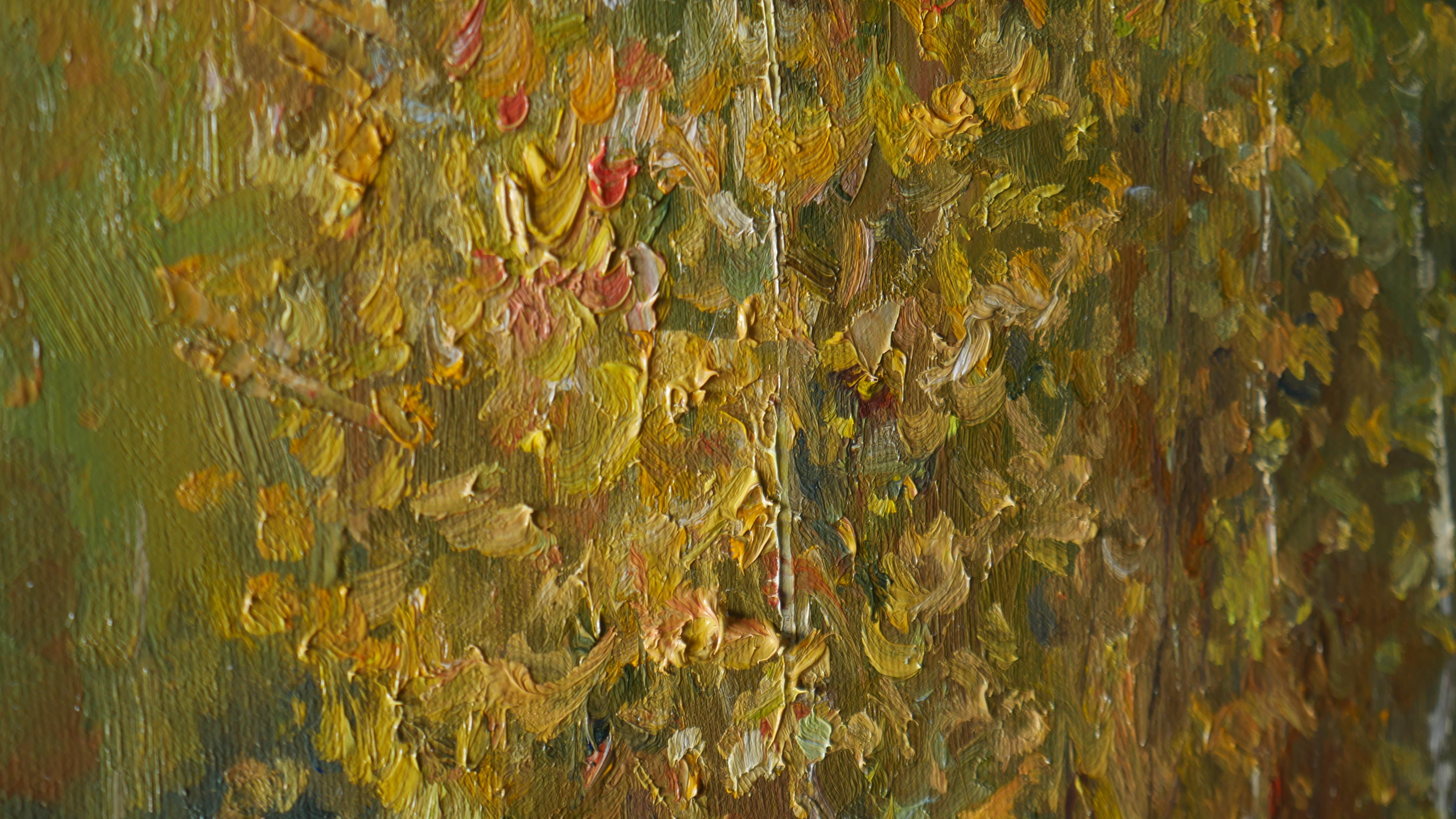 Sunny Golden Autumn - Peinture de paysage d'automne originale en vente 5