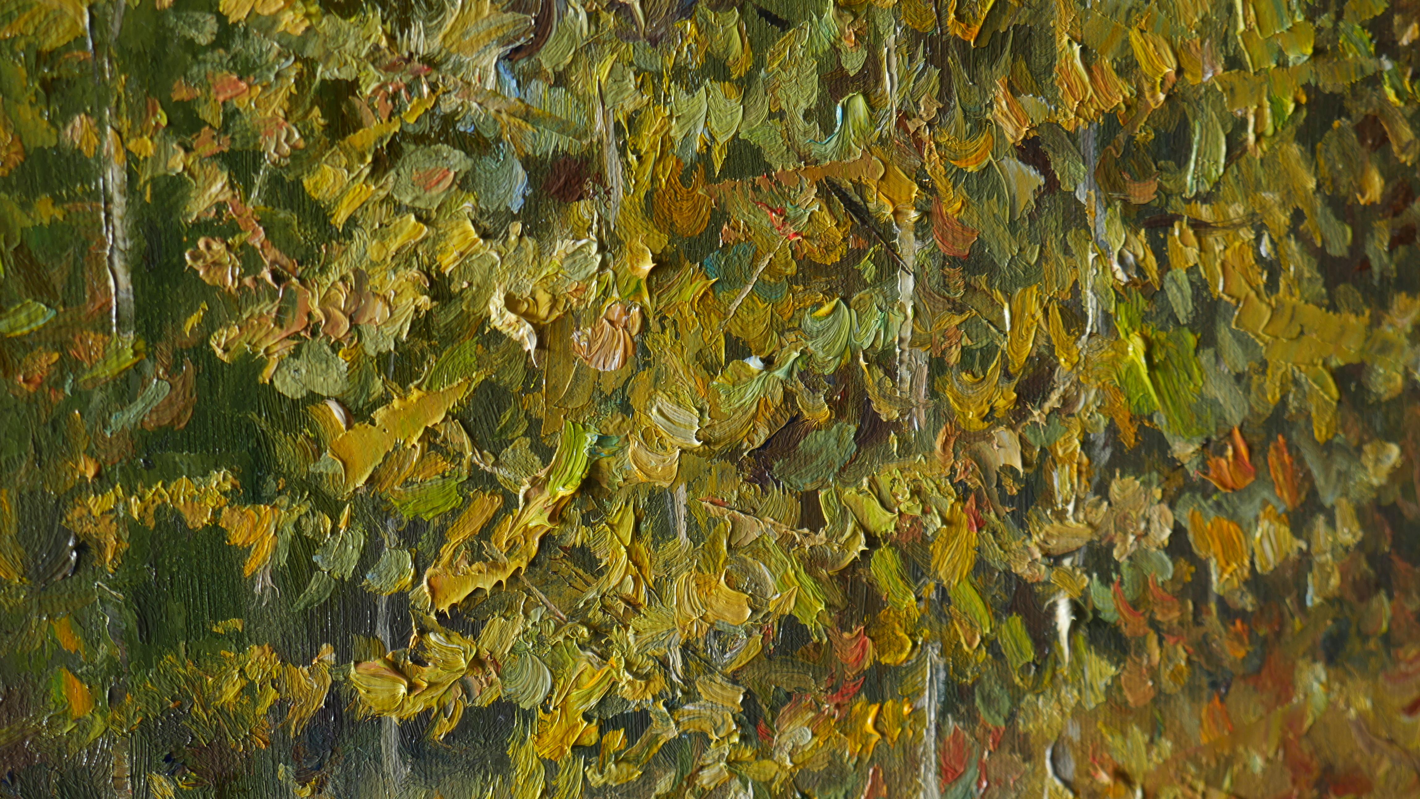 Otoño soleado y dorado - pintura original de un paisaje otoñal en venta 4