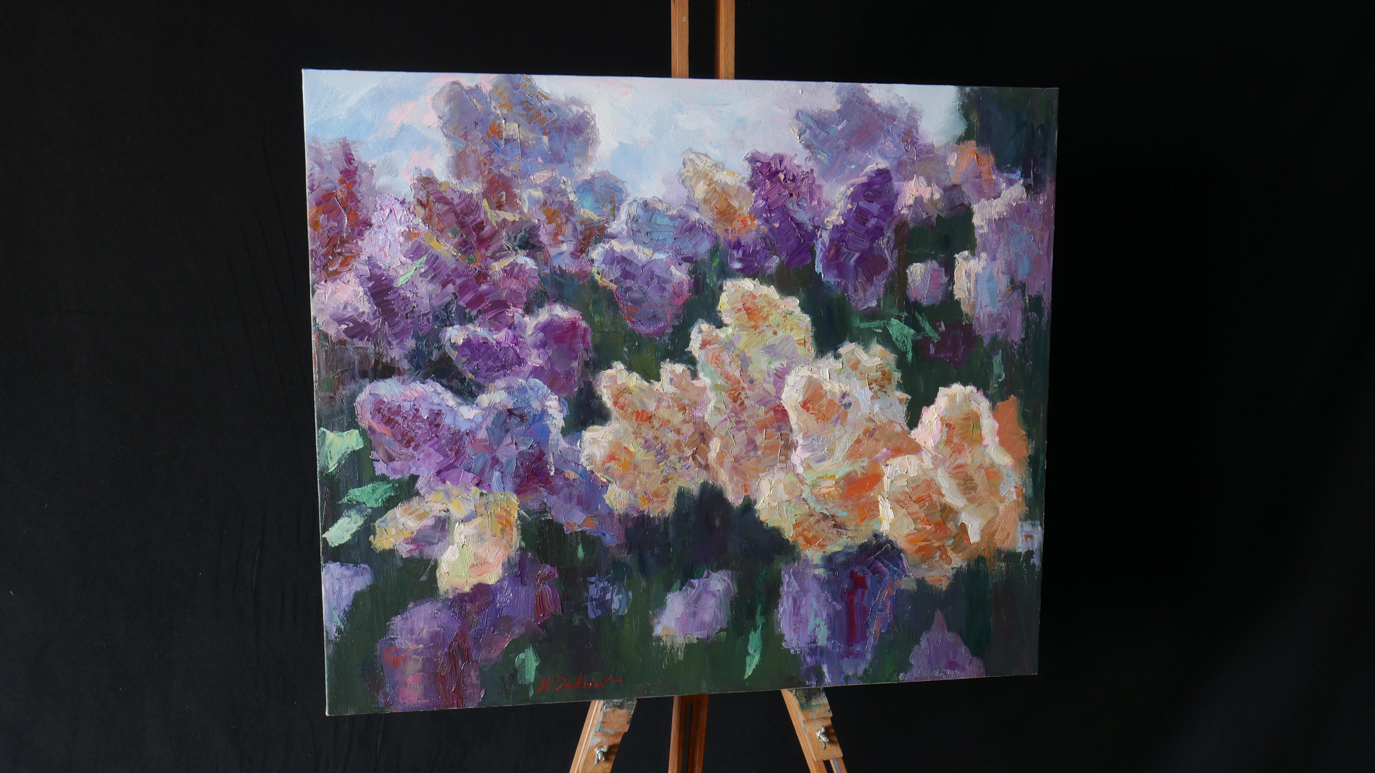 Branches lilas Sunny - peinture originale en lilas - Painting de Nikolay Dmitriev