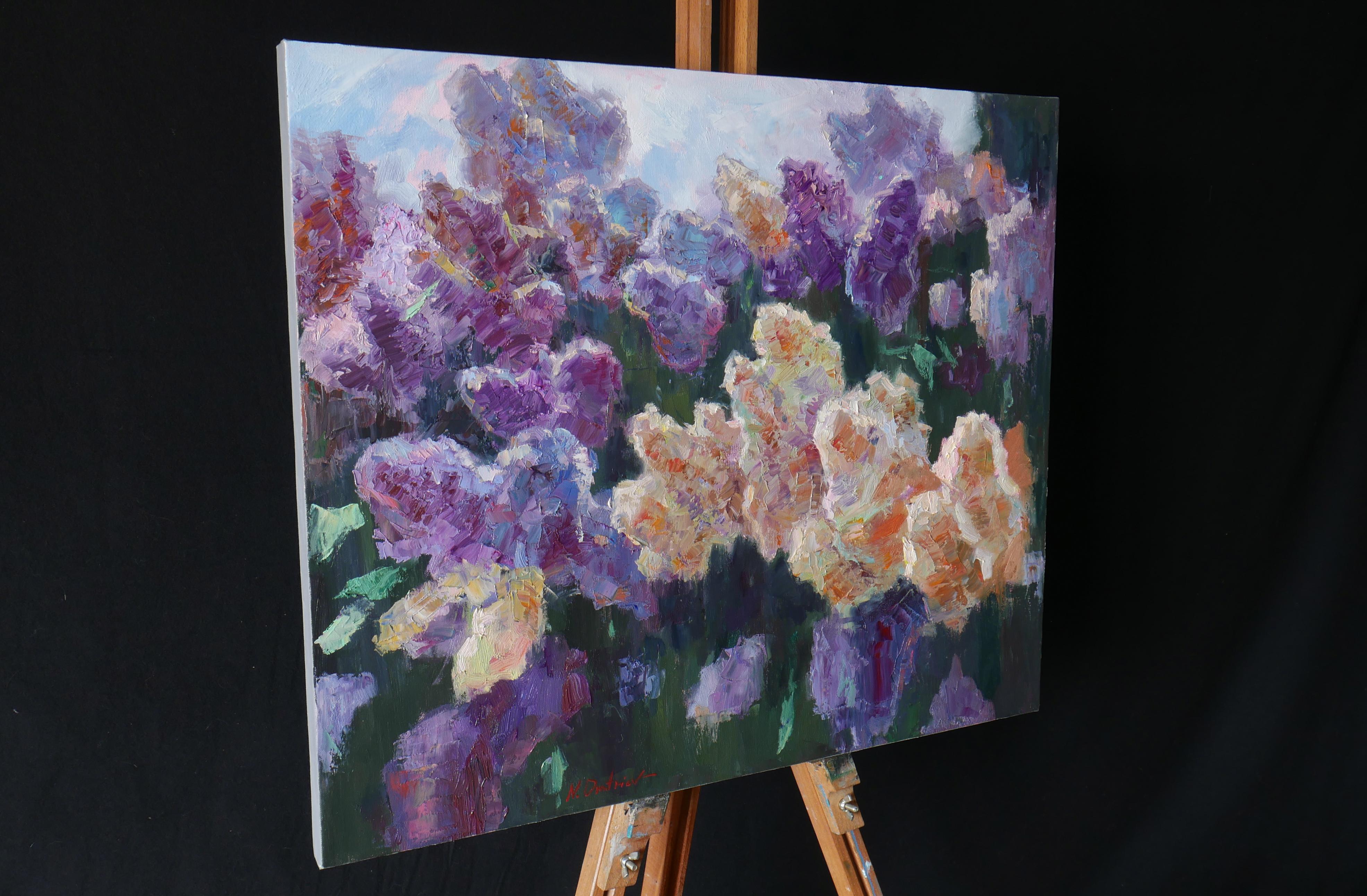 Branches lilas Sunny - peinture originale en lilas - Expressionniste Painting par Nikolay Dmitriev