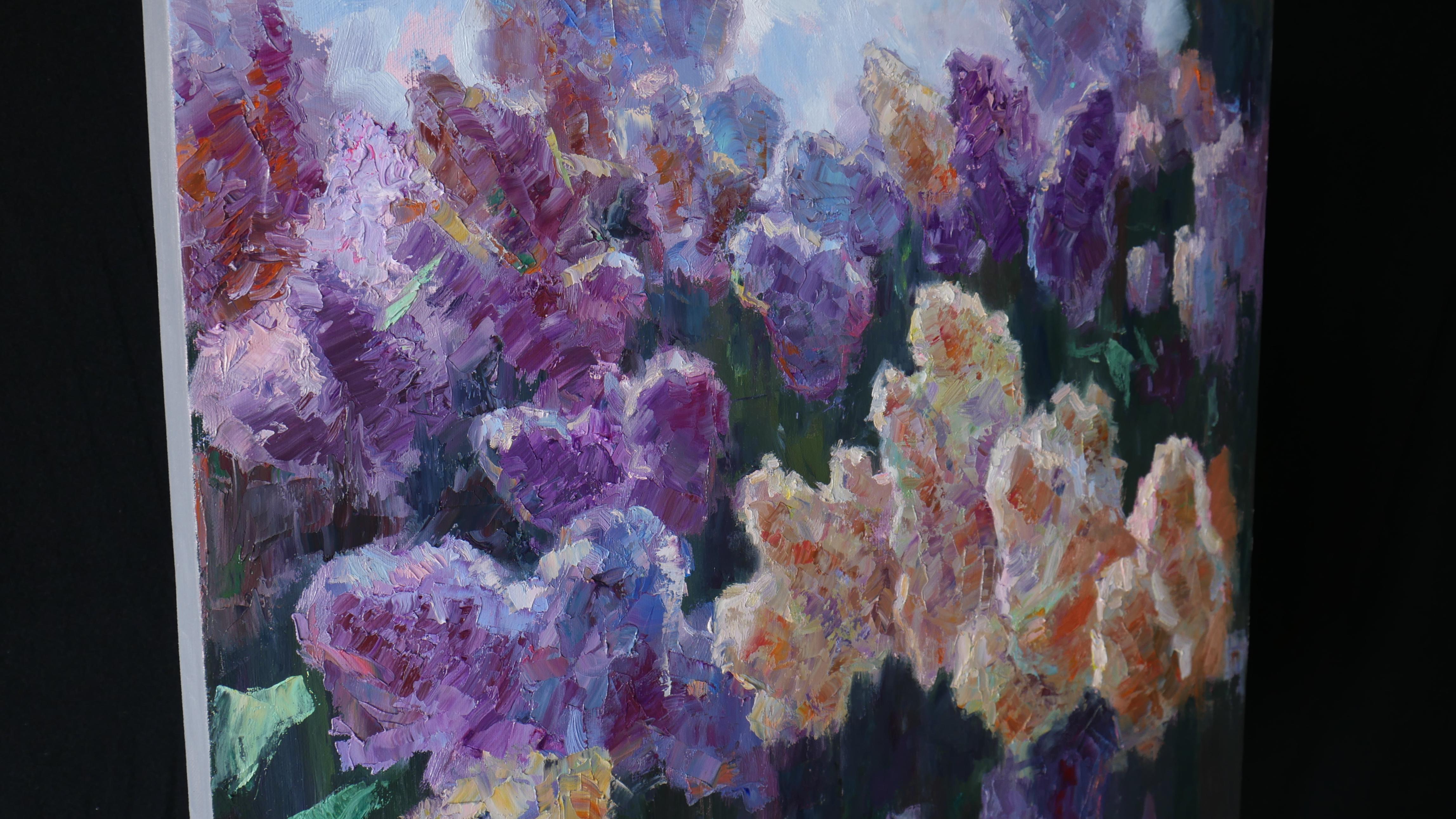 Impressionistic sunny painting with lilacs branches is very cozy, perfect gift, looks great in the interior will delight You and Your loved ones and be sure to give positive.
May is one of the most beautiful months of the year. During this time most