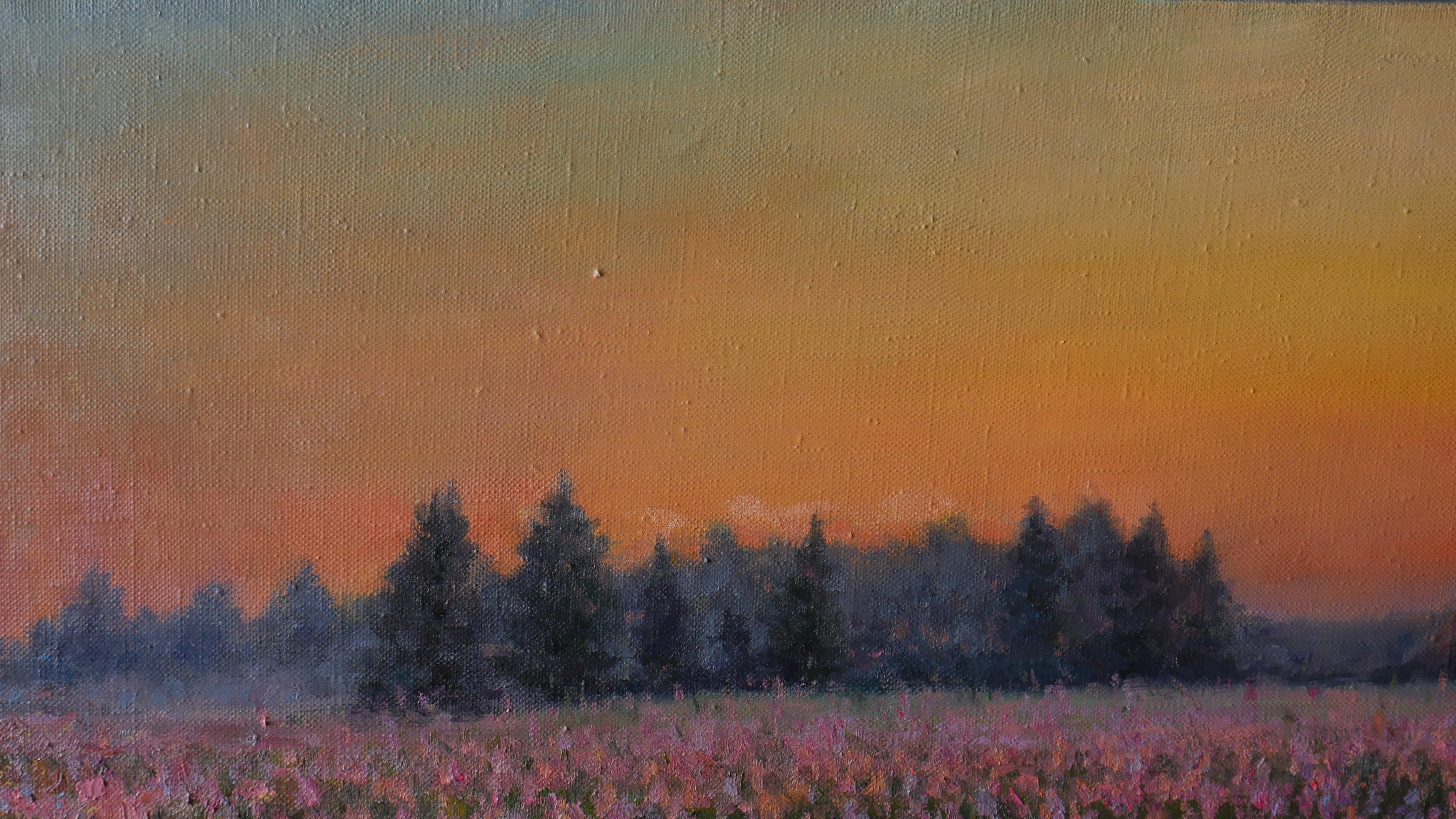 Sunset Above The Fireweed Field - original summer landscape painting For Sale 2