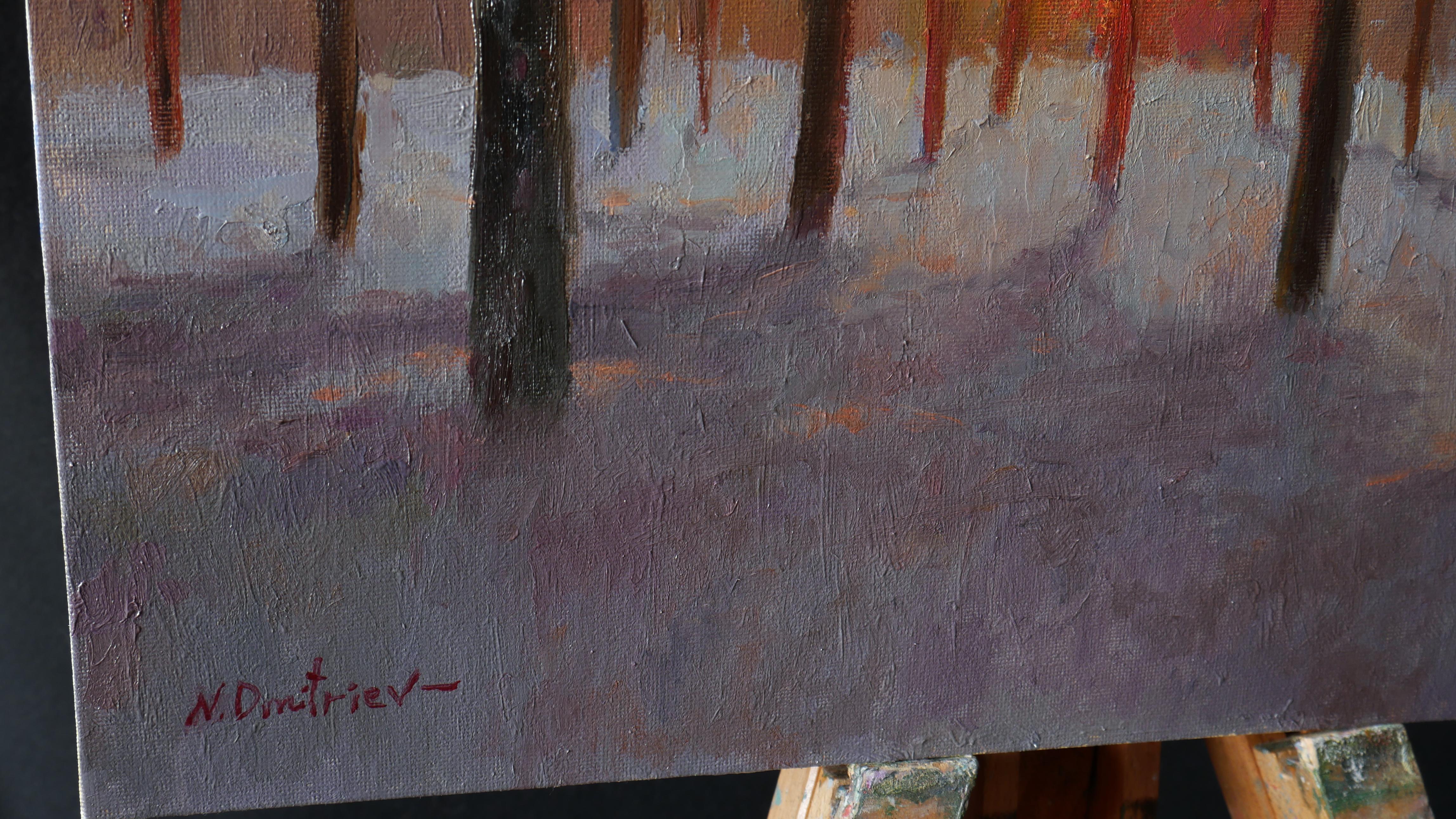 Sunset In The Pine Forest - peinture d'hiver ensoleillée de Nikolay Dmitriev en vente 6