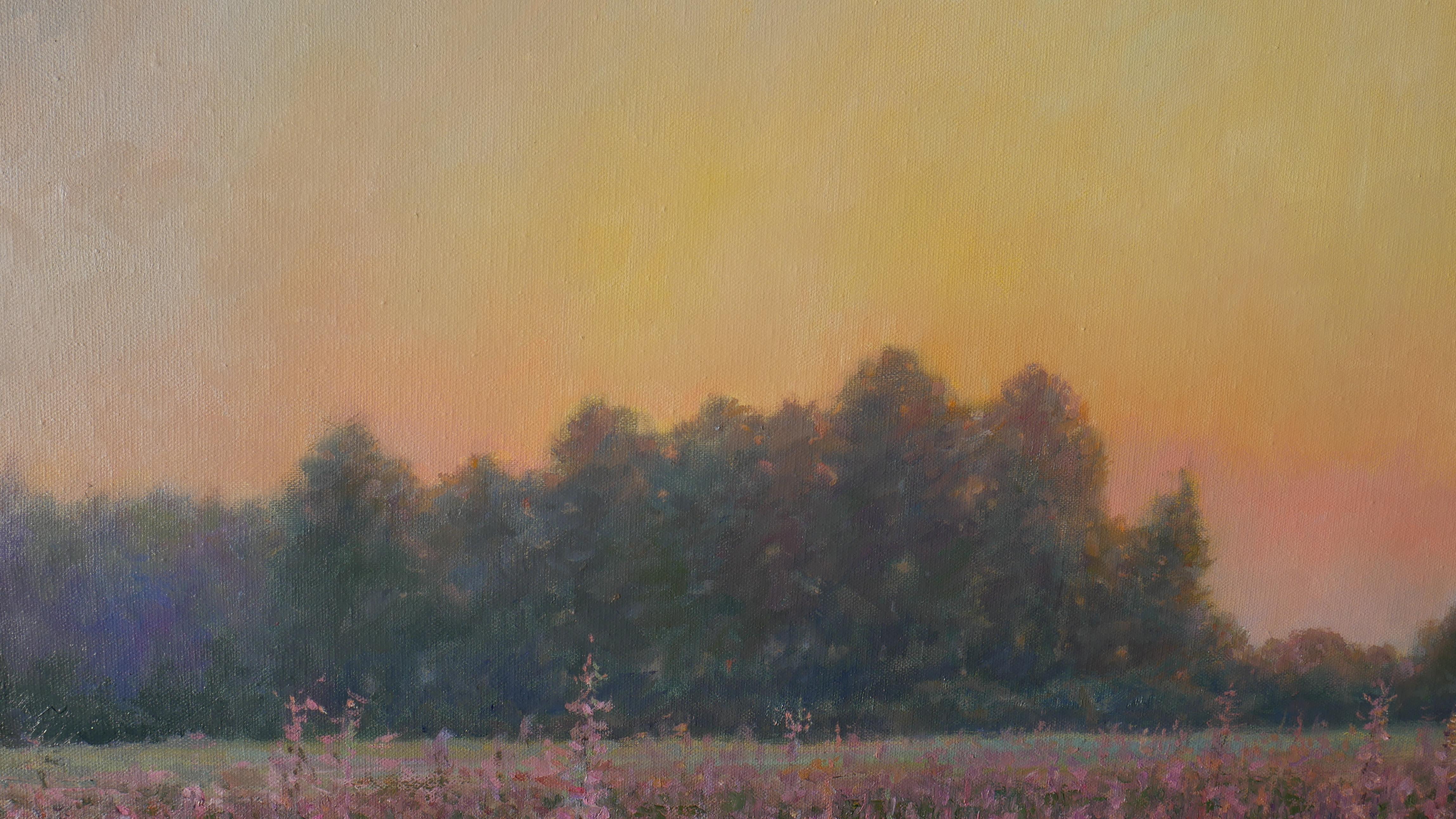 Sunset Over The Fireweed Field - sunset landscape painting For Sale 2