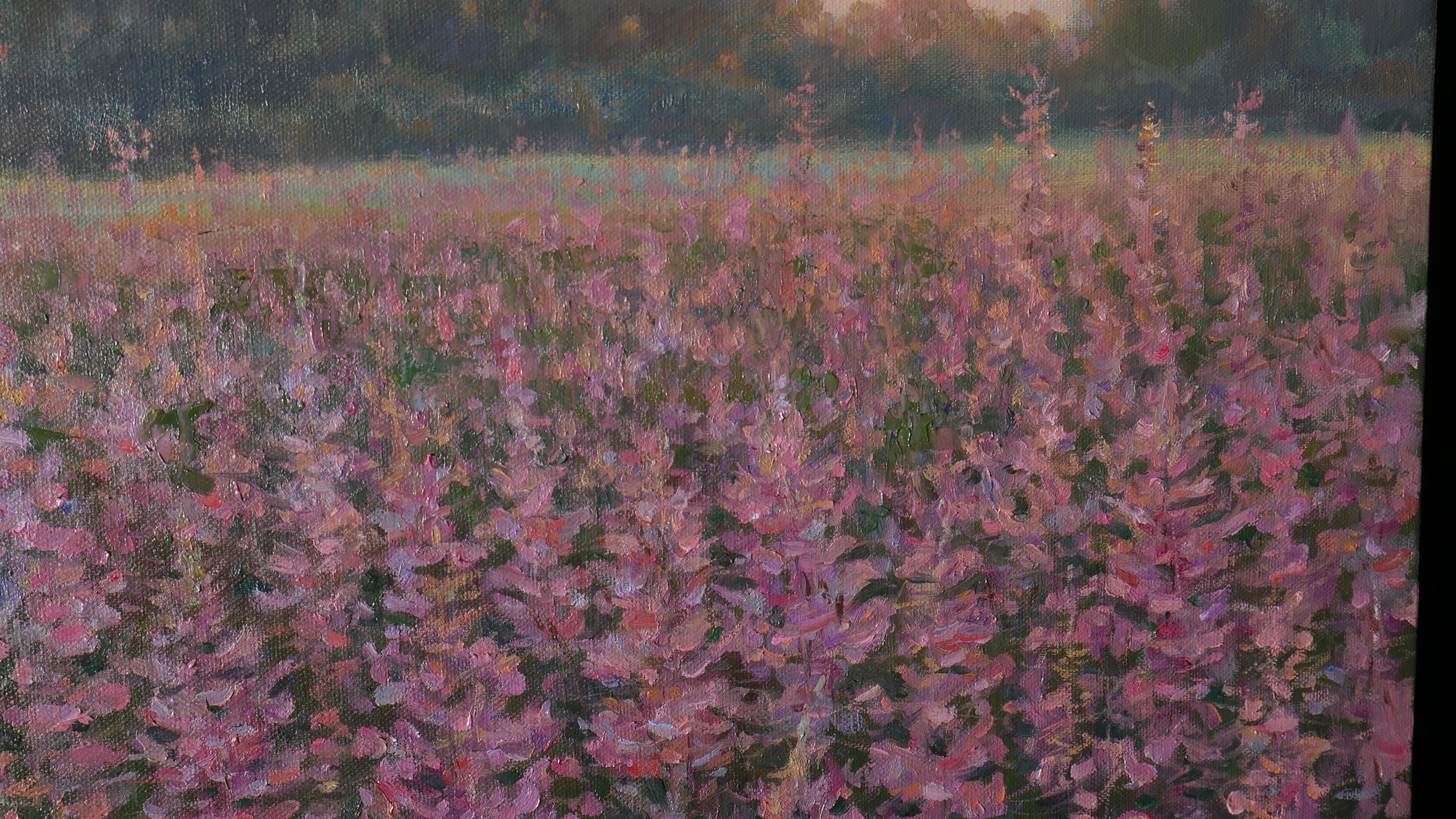 Sunset Over The Fireweed Field - sunset landscape painting For Sale 4