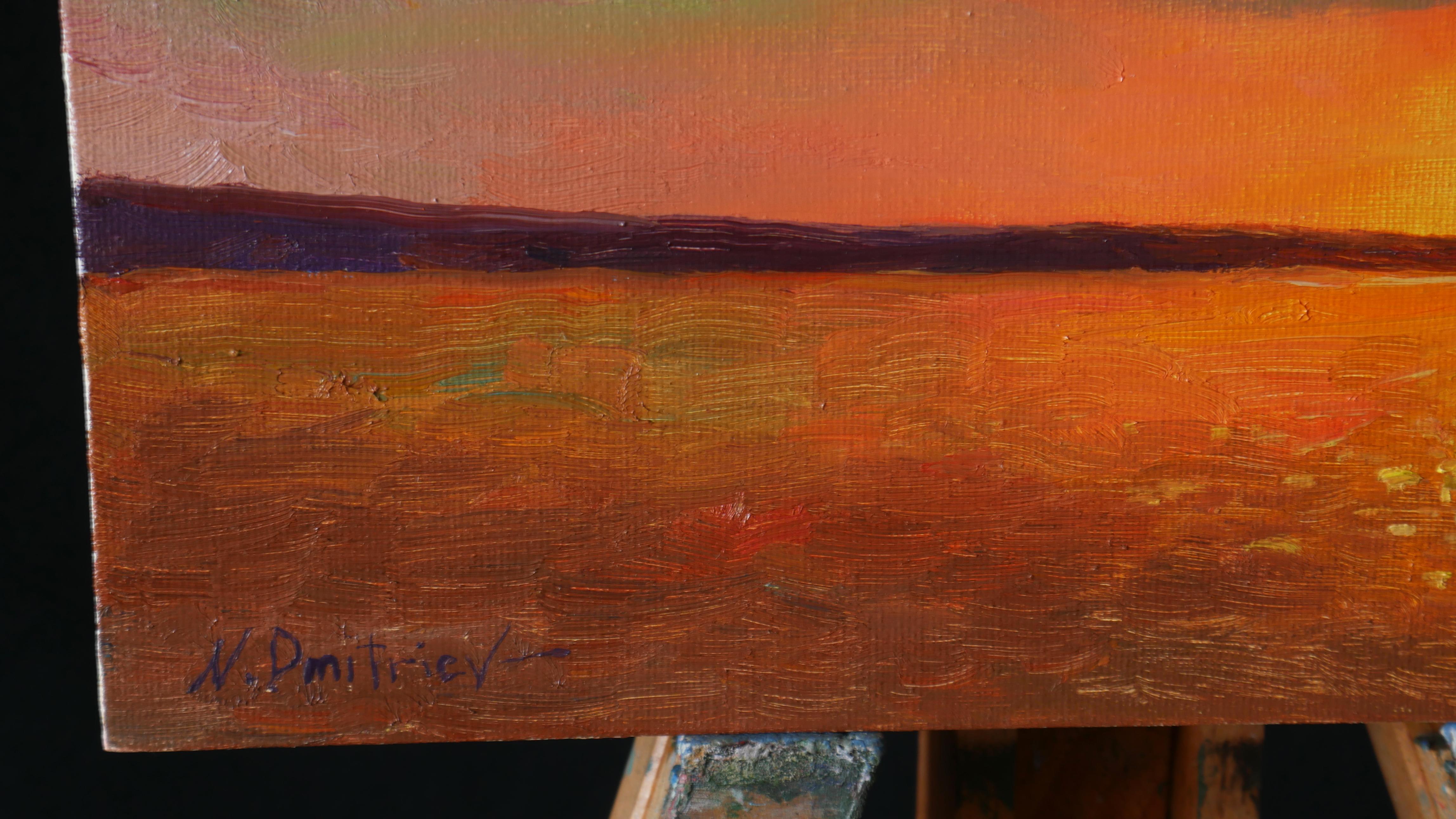 Sunset Over The Lake - original sunny landscape, painting For Sale 2